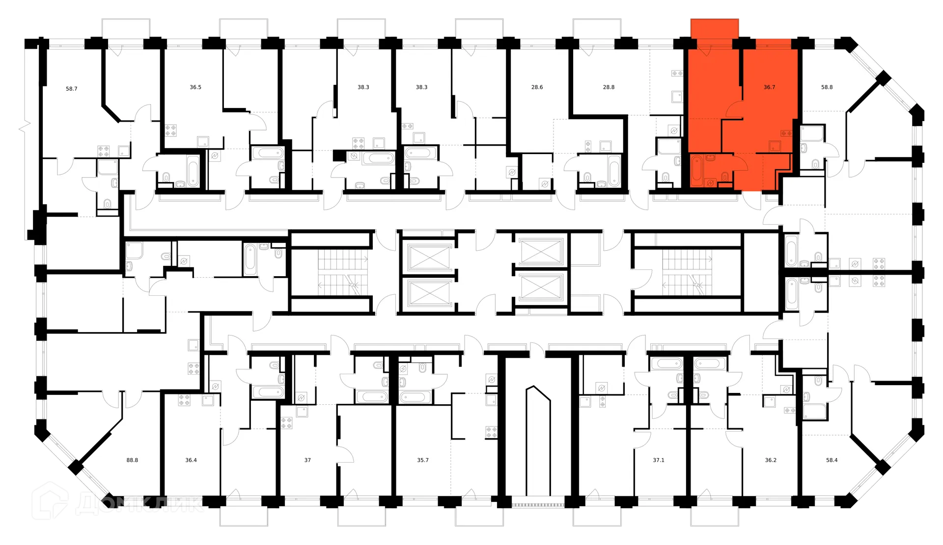 Планировка 1-комнатной квартиры 36.7 м² в ЖК Саларьево парк, г. Москва — фото 2