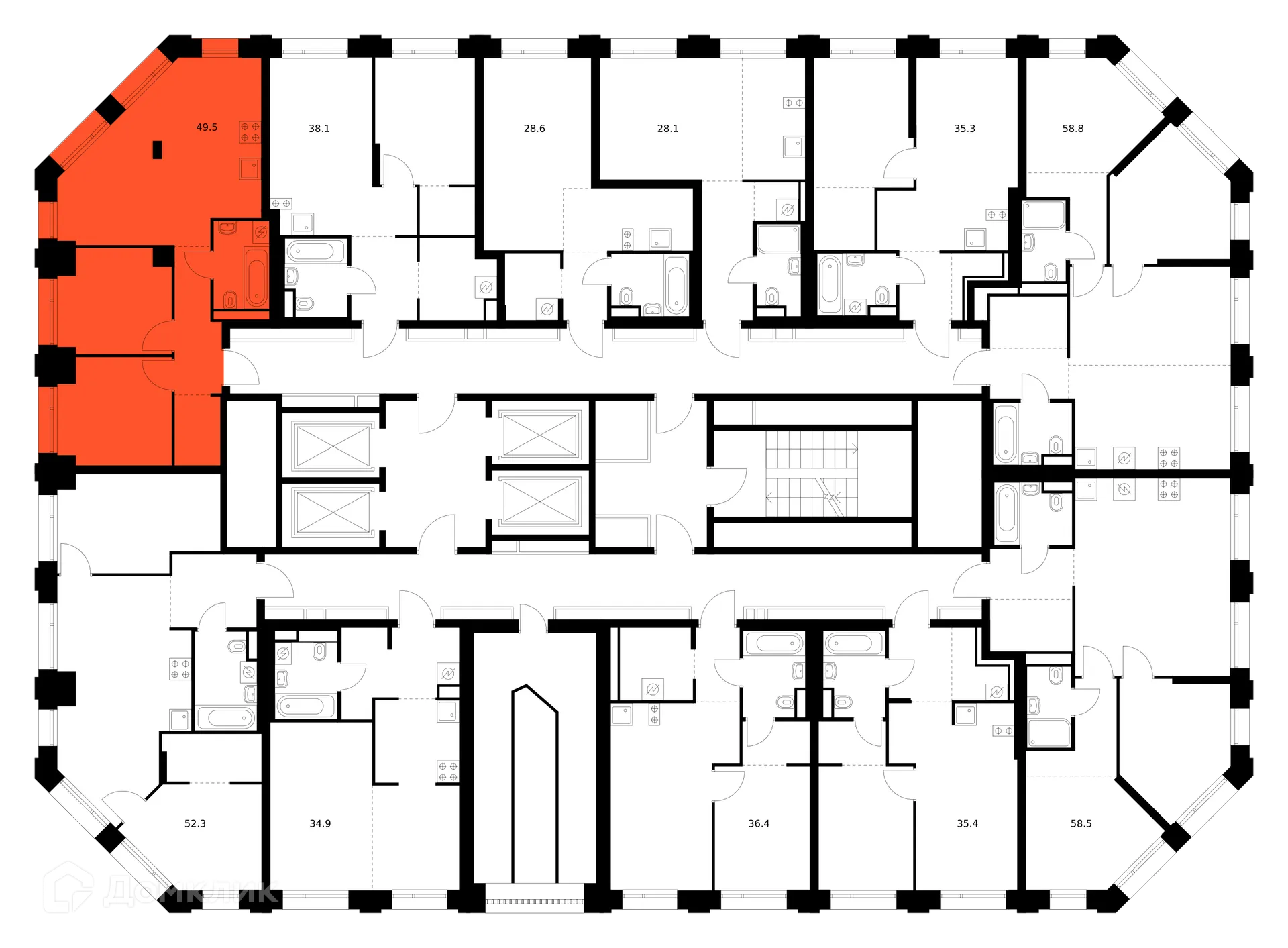 Планировка 2-комнатной квартиры 49.5 м² в ЖК Саларьево парк, г. Москва — фото 1