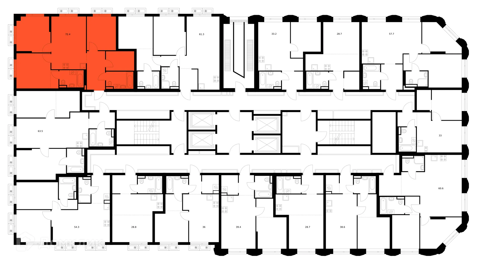 Планировка 3-комнатной квартиры 72.4 м² в ЖК Саларьево парк, г. Москва — фото 2