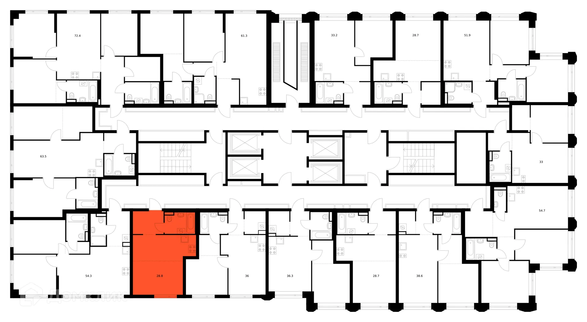 Планировка студии квартиры 28.8 м² в ЖК Саларьево парк, г. Москва — фото 2