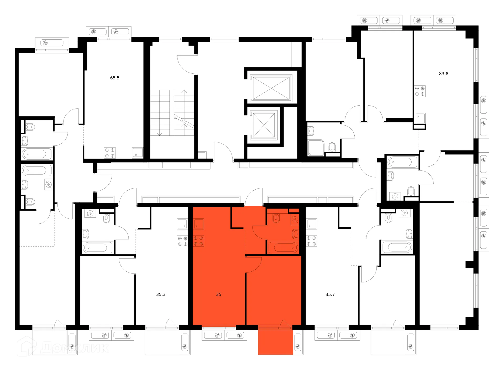 Планировка 1-комнатной квартиры 35 м² в ЖК Саларьево парк, г. Москва — фото 2