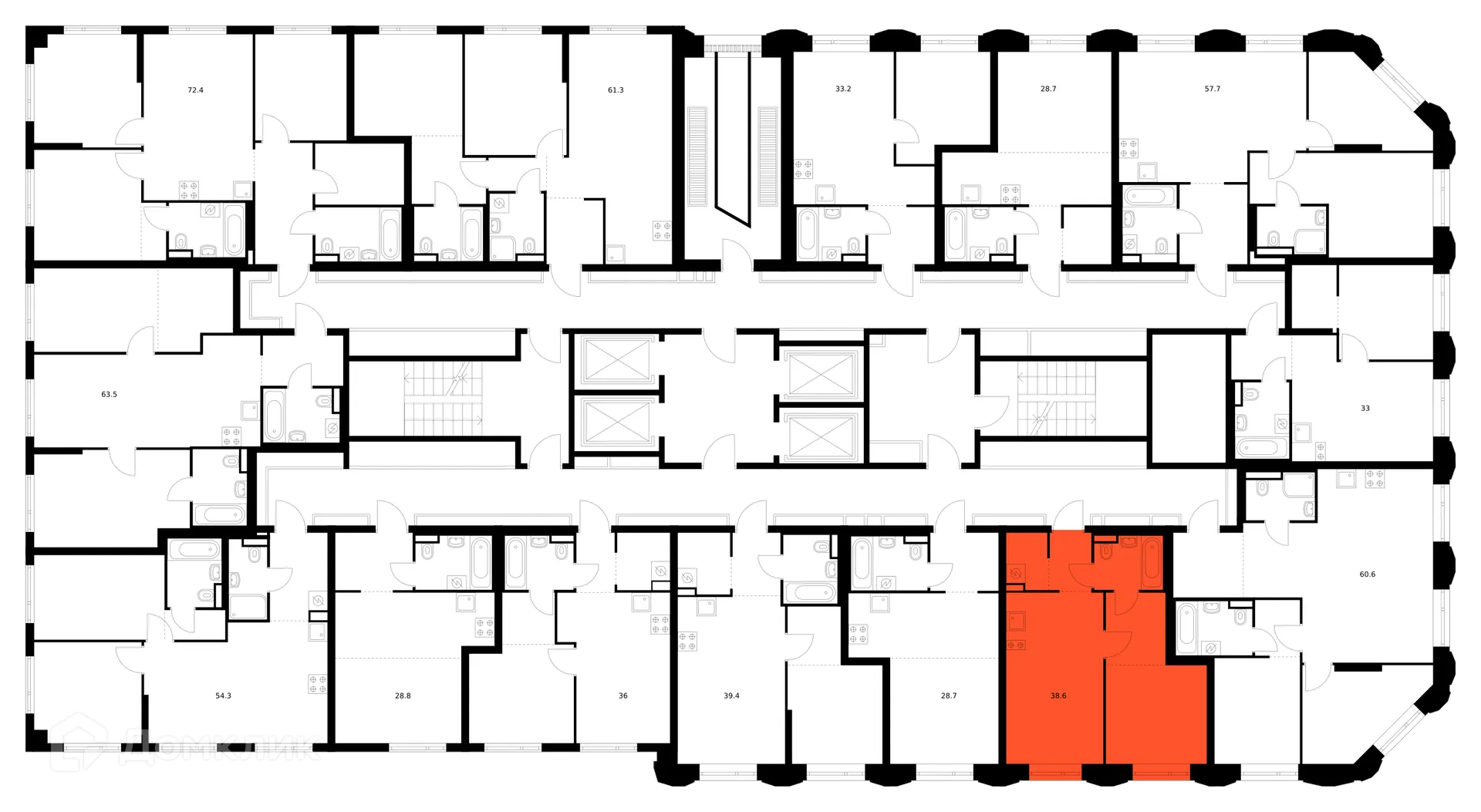 Планировка 1-комнатной квартиры 38.6 м² в ЖК Саларьево парк, г. Москва — фото 2