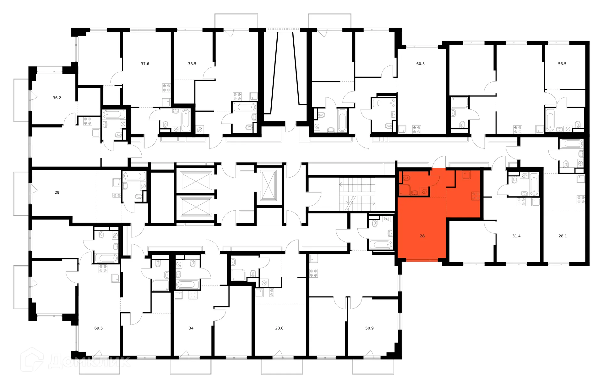 Планировка студии квартиры 28 м² в ЖК Саларьево парк, г. Москва — фото 2