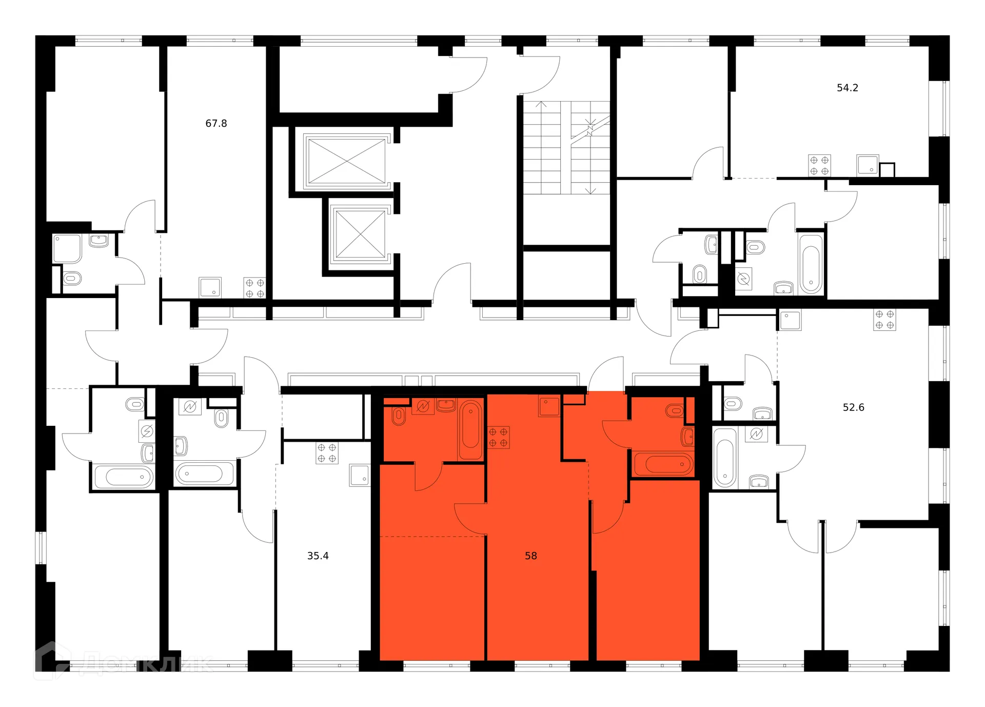 Планировка 2-комнатной квартиры 58 м² в ЖК Саларьево парк, г. Москва — фото 2