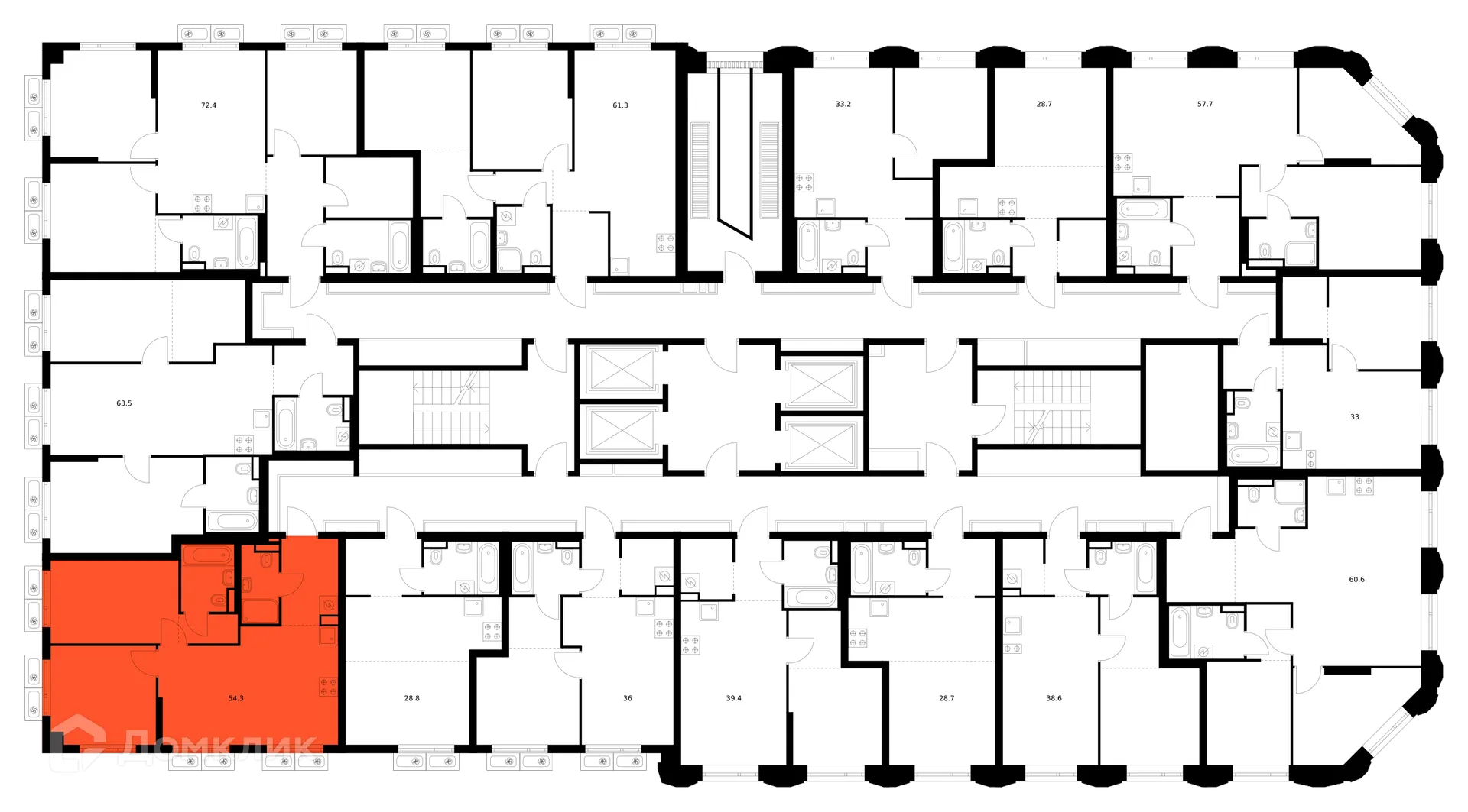 Планировка 2-комнатной квартиры 54.3 м² в ЖК Саларьево парк, г. Москва — фото 2