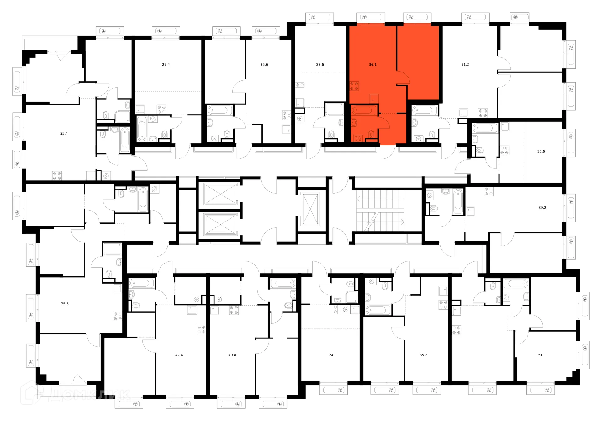 Планировка 1-комнатной квартиры 36.1 м² в ЖК Саларьево парк, г. Москва — фото 3