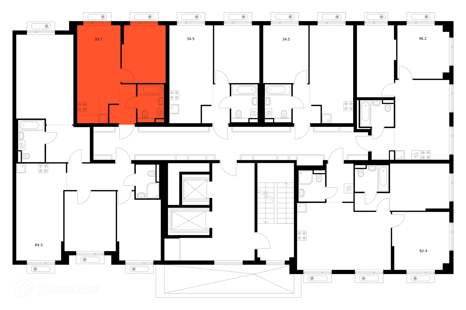 Планировка 1-комнатной квартиры 33.7 м² в ЖК Саларьево парк, г. Москва — фото 5