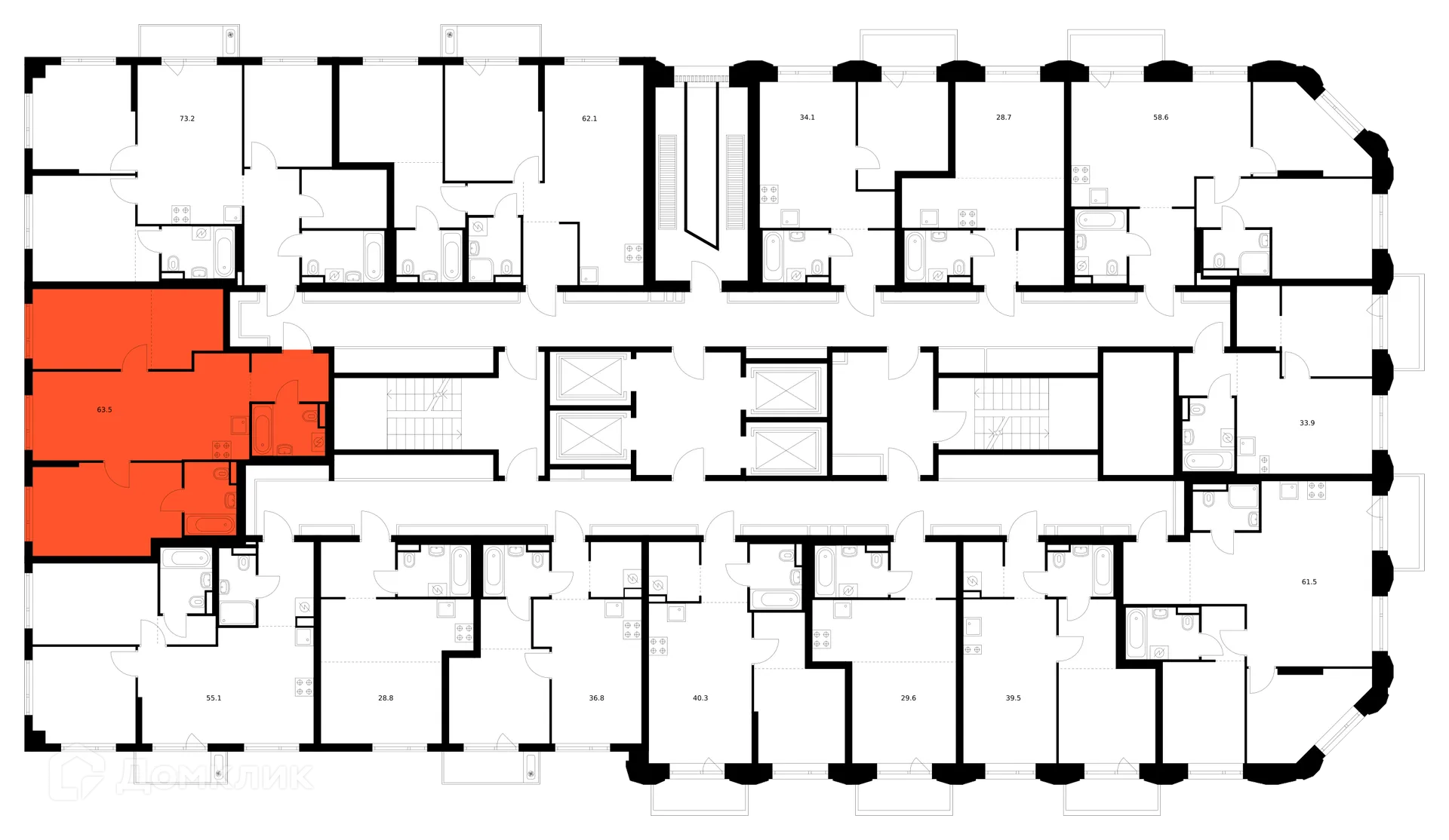 Планировка 2-комнатной квартиры 63.5 м² в ЖК Саларьево парк, г. Москва — фото 2