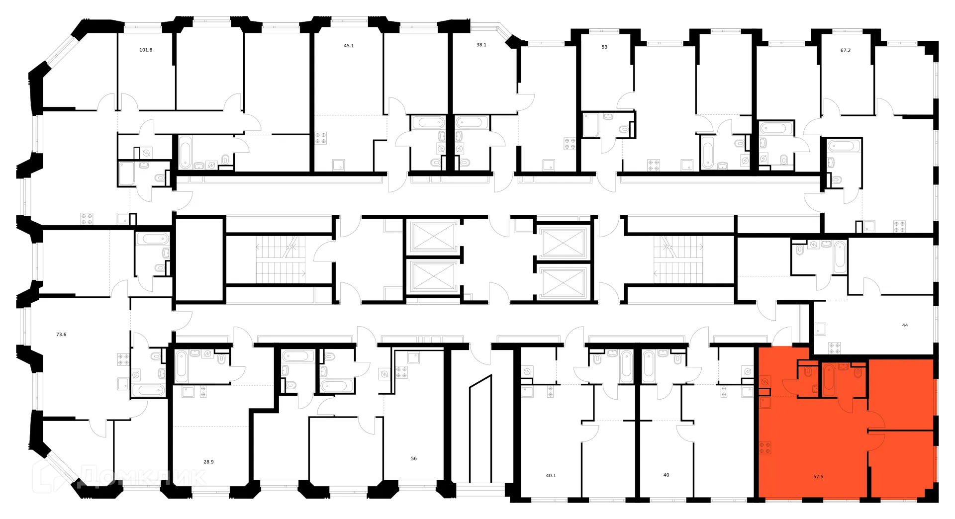 Планировка 2-комнатной квартиры 57.5 м² в ЖК Саларьево парк, г. Москва — фото 2