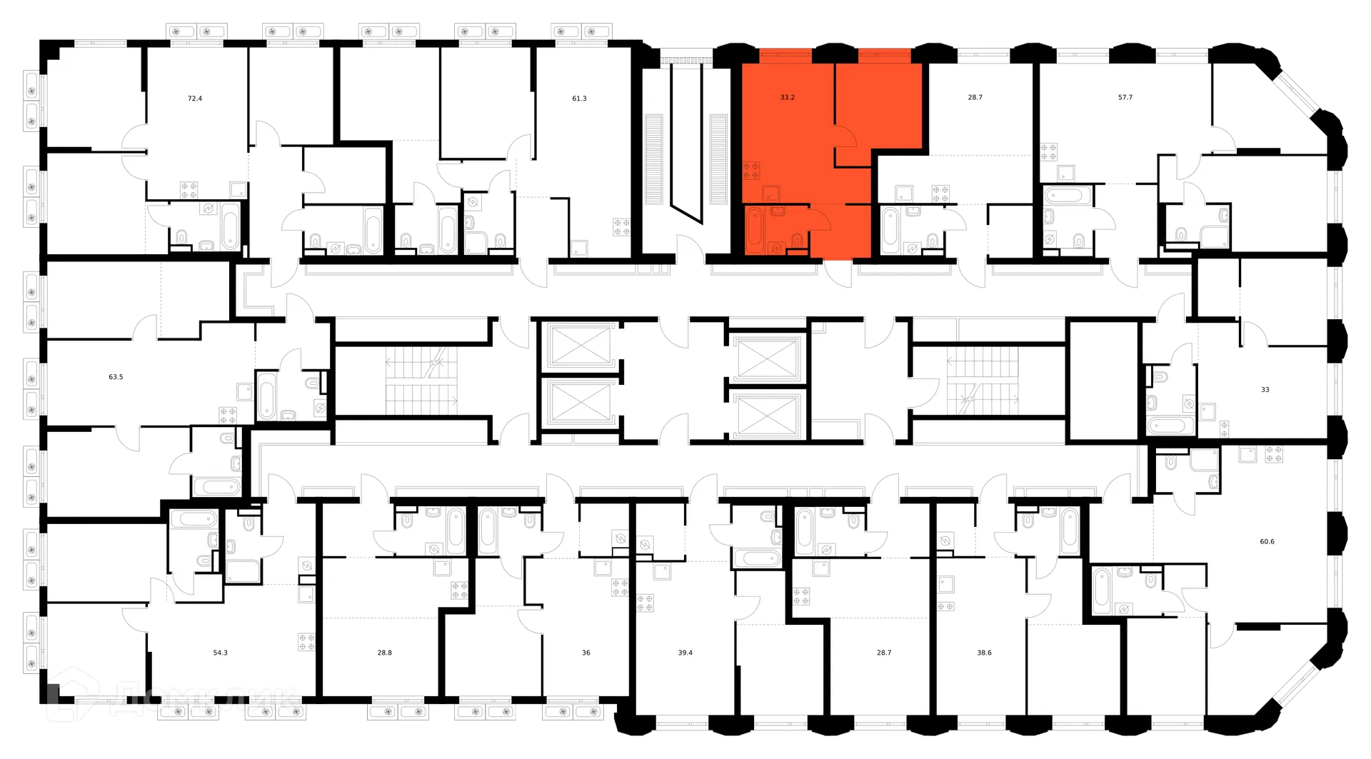 Планировка 1-комнатной квартиры 33.2 м² в ЖК Саларьево парк, г. Москва — фото 2