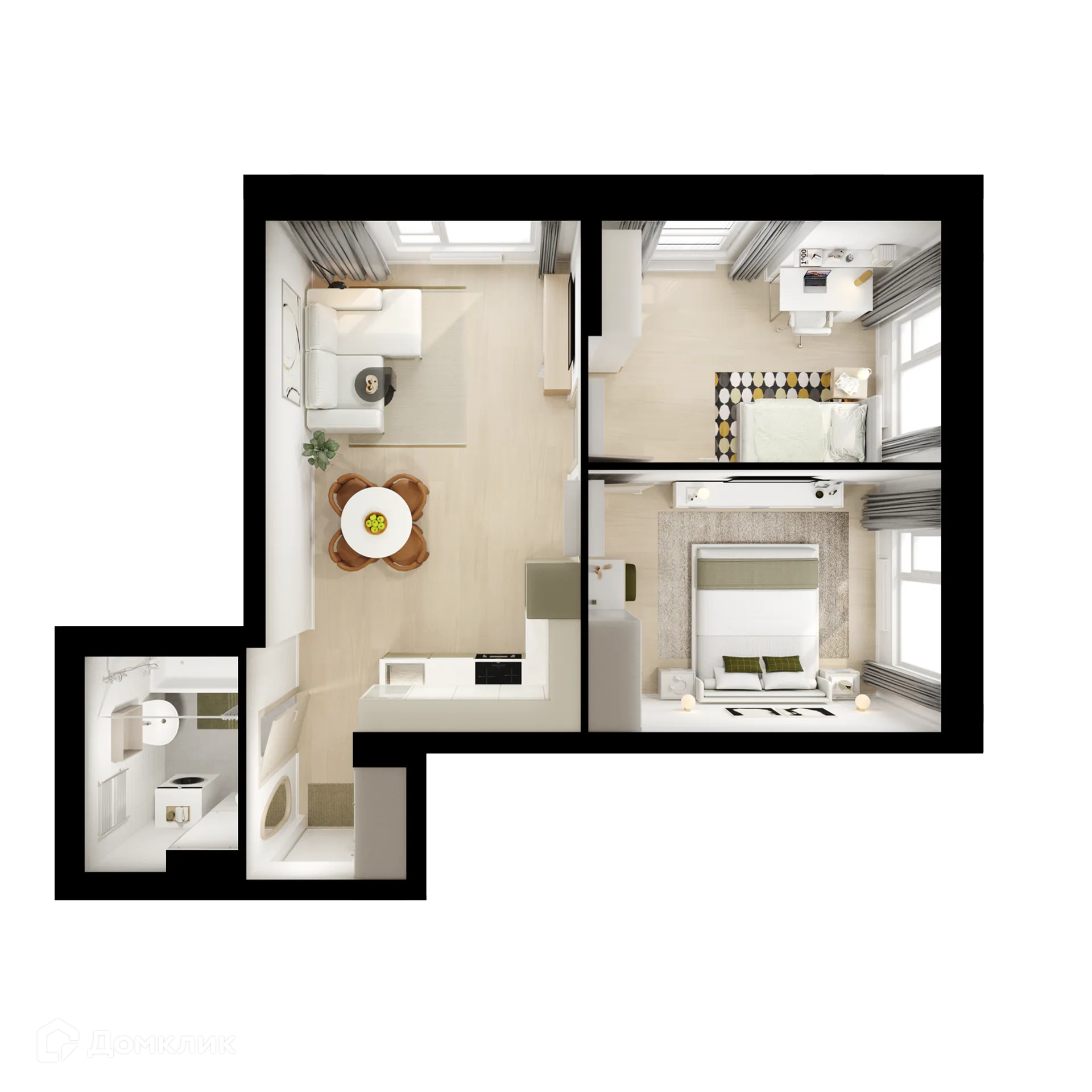 Планировка 2-комнатной квартиры 51.3 м² в ЖК Саларьево парк, г. Москва — фото 1