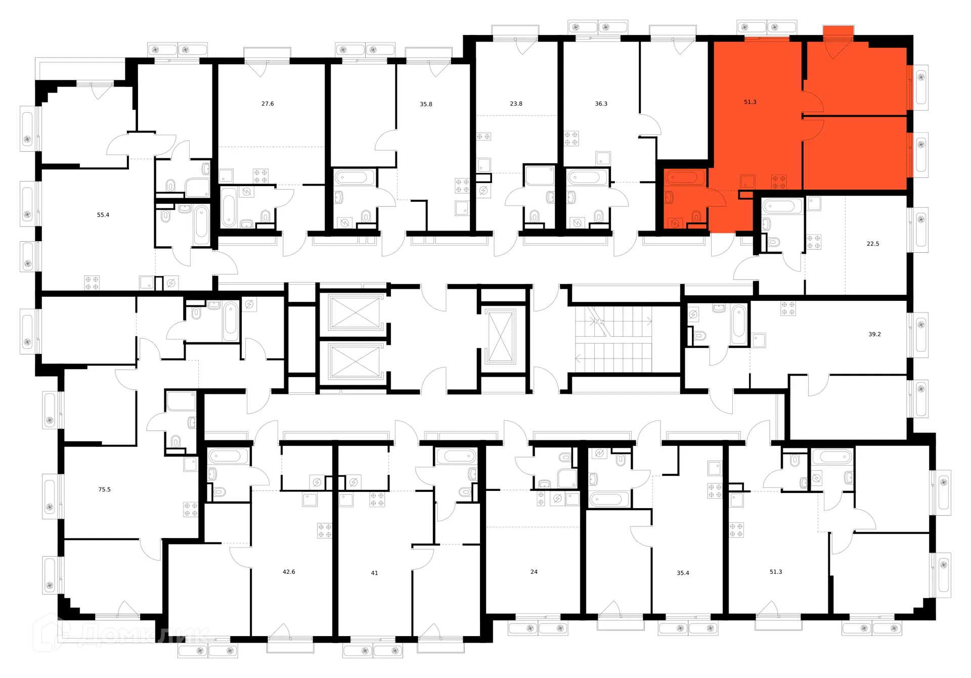 Планировка 2-комнатной квартиры 51.3 м² в ЖК Саларьево парк, г. Москва — фото 2
