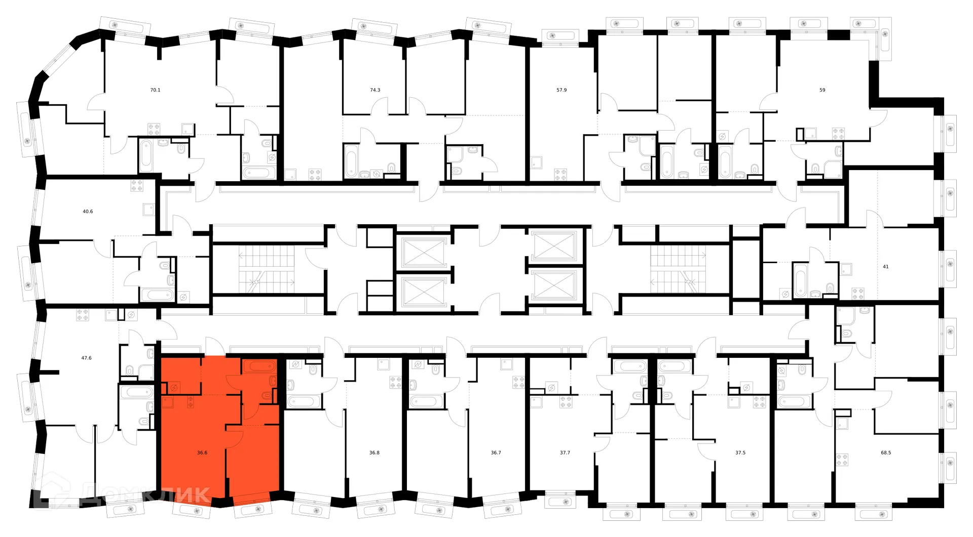 Планировка 1-комнатной квартиры 36.6 м² в ЖК Саларьево парк, г. Москва — фото 2