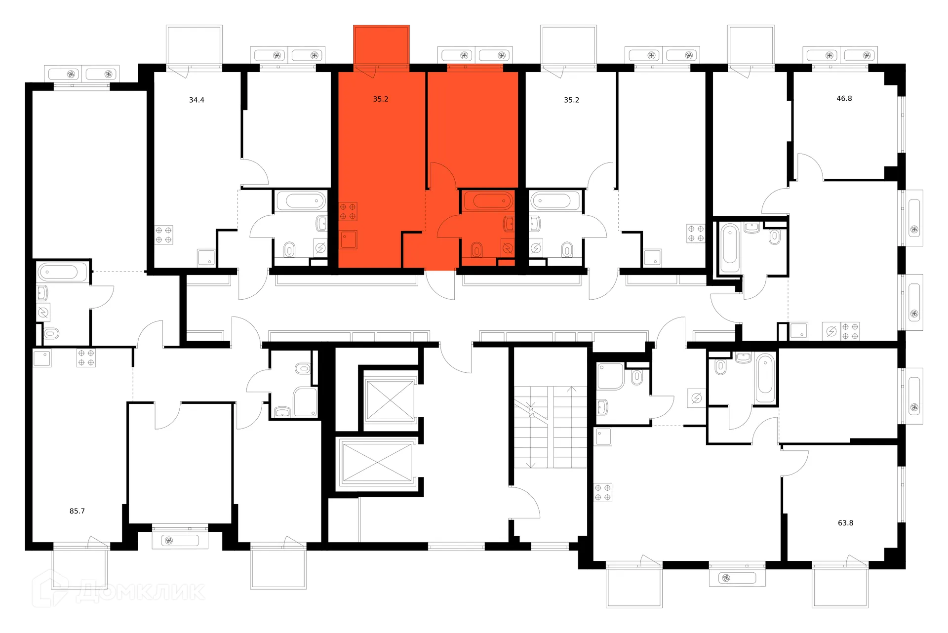 Планировка 1-комнатной квартиры 35.2 м² в ЖК Саларьево парк, г. Москва — фото 2