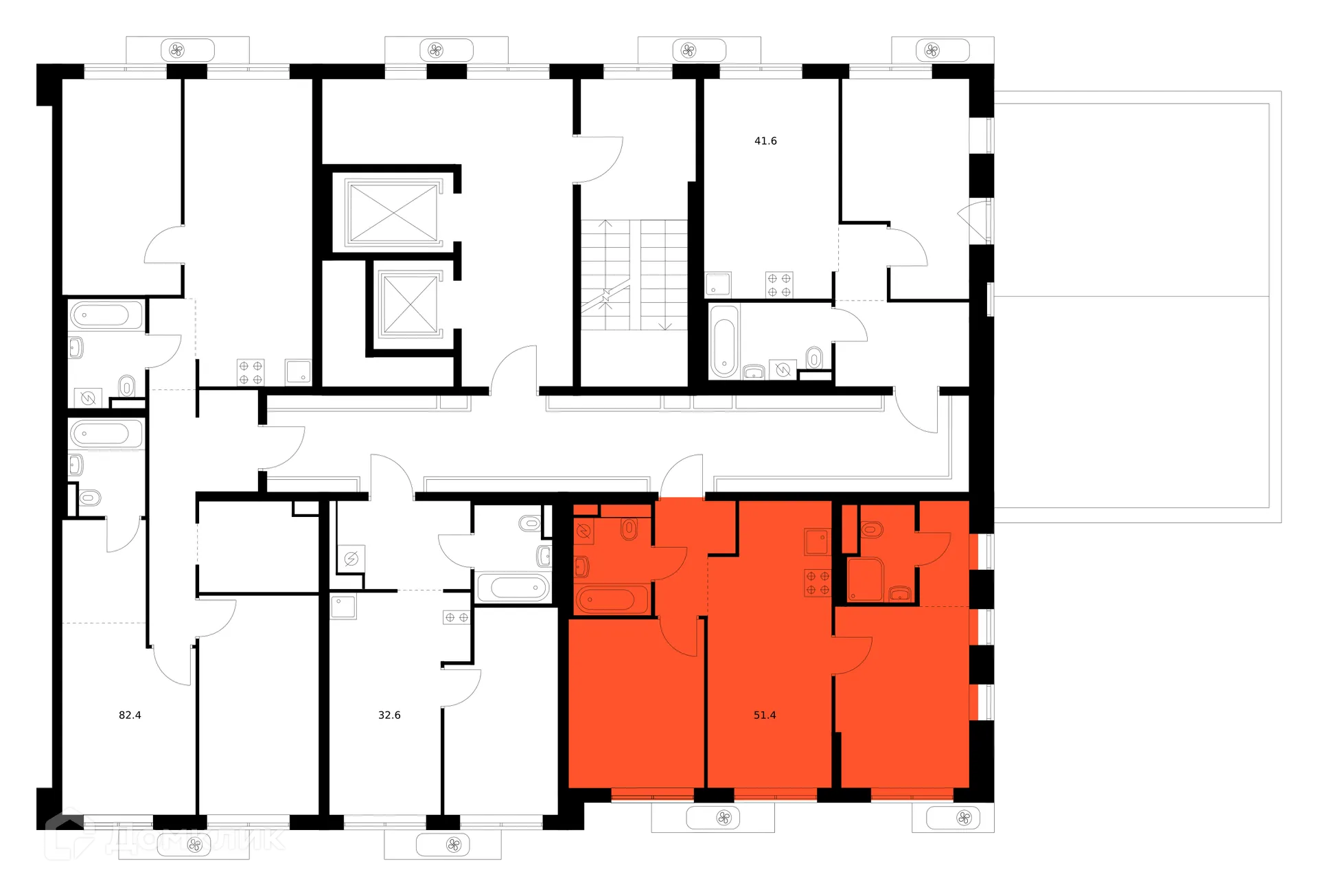 Планировка 2-комнатной квартиры 51.4 м² в ЖК Саларьево парк, г. Москва — фото 2