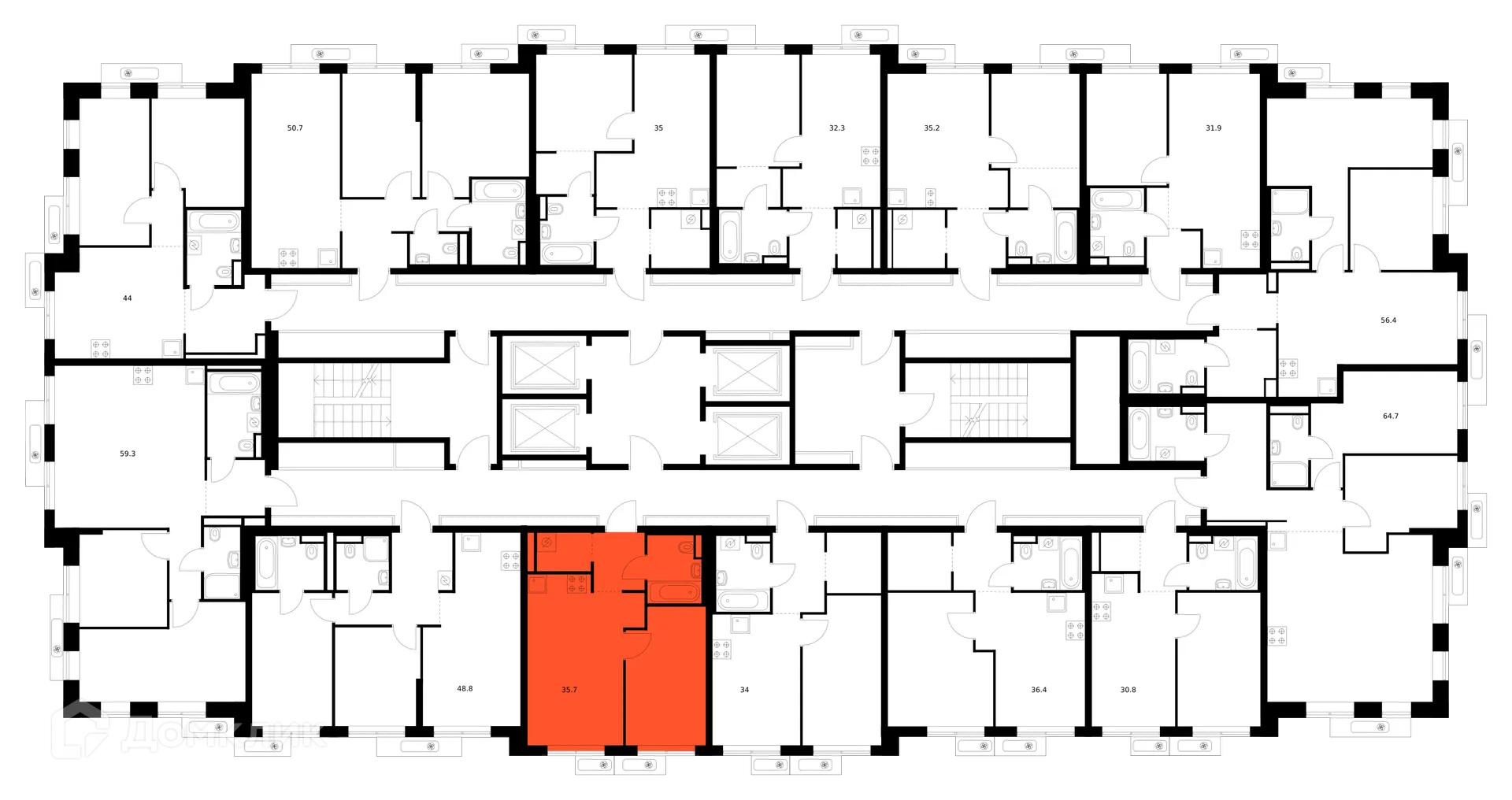 Планировка 1-комнатной квартиры 35.7 м² в ЖК Саларьево парк, г. Москва — фото 2