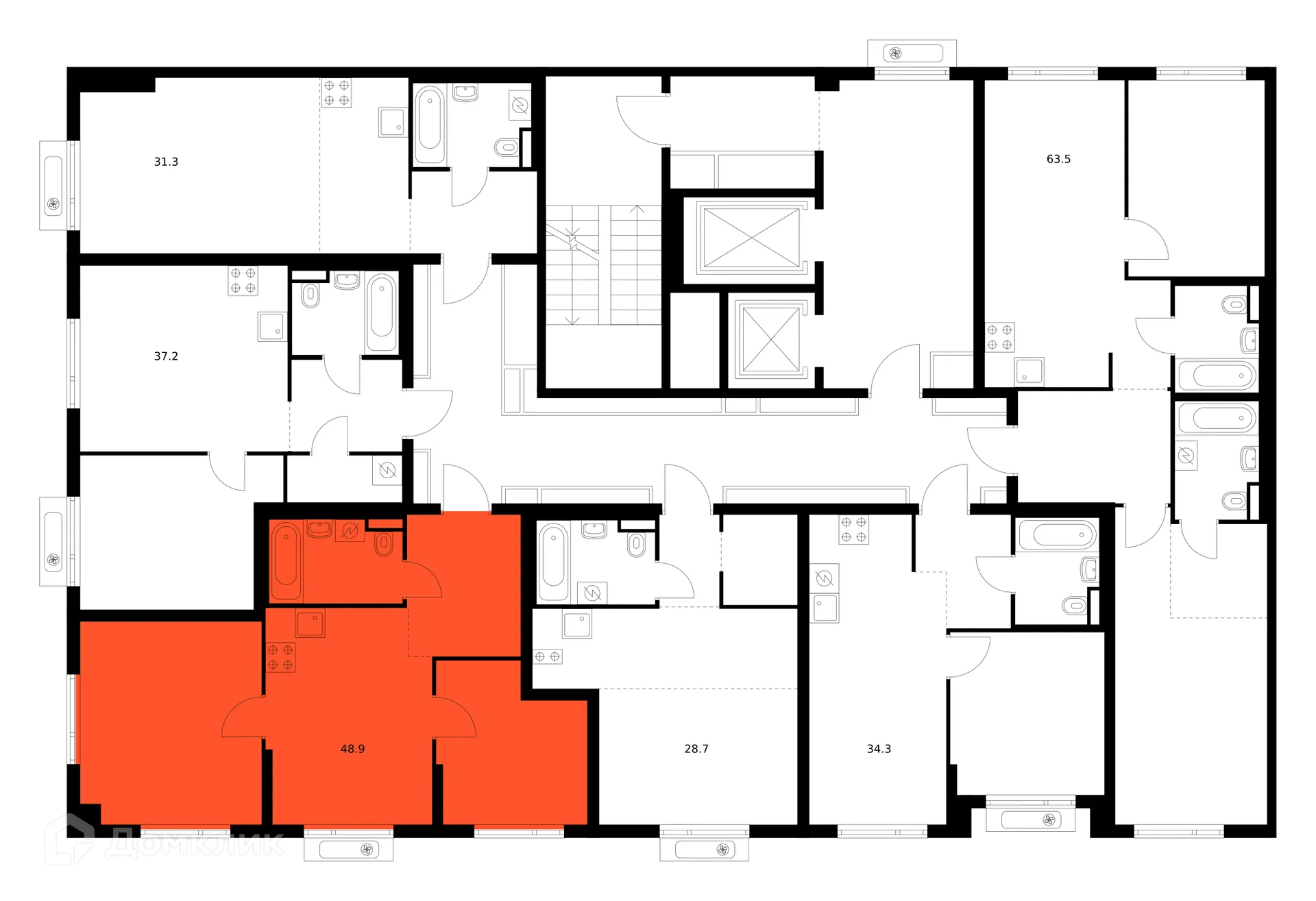 Планировка 2-комнатной квартиры 48.9 м² в ЖК Саларьево парк, г. Москва — фото 2