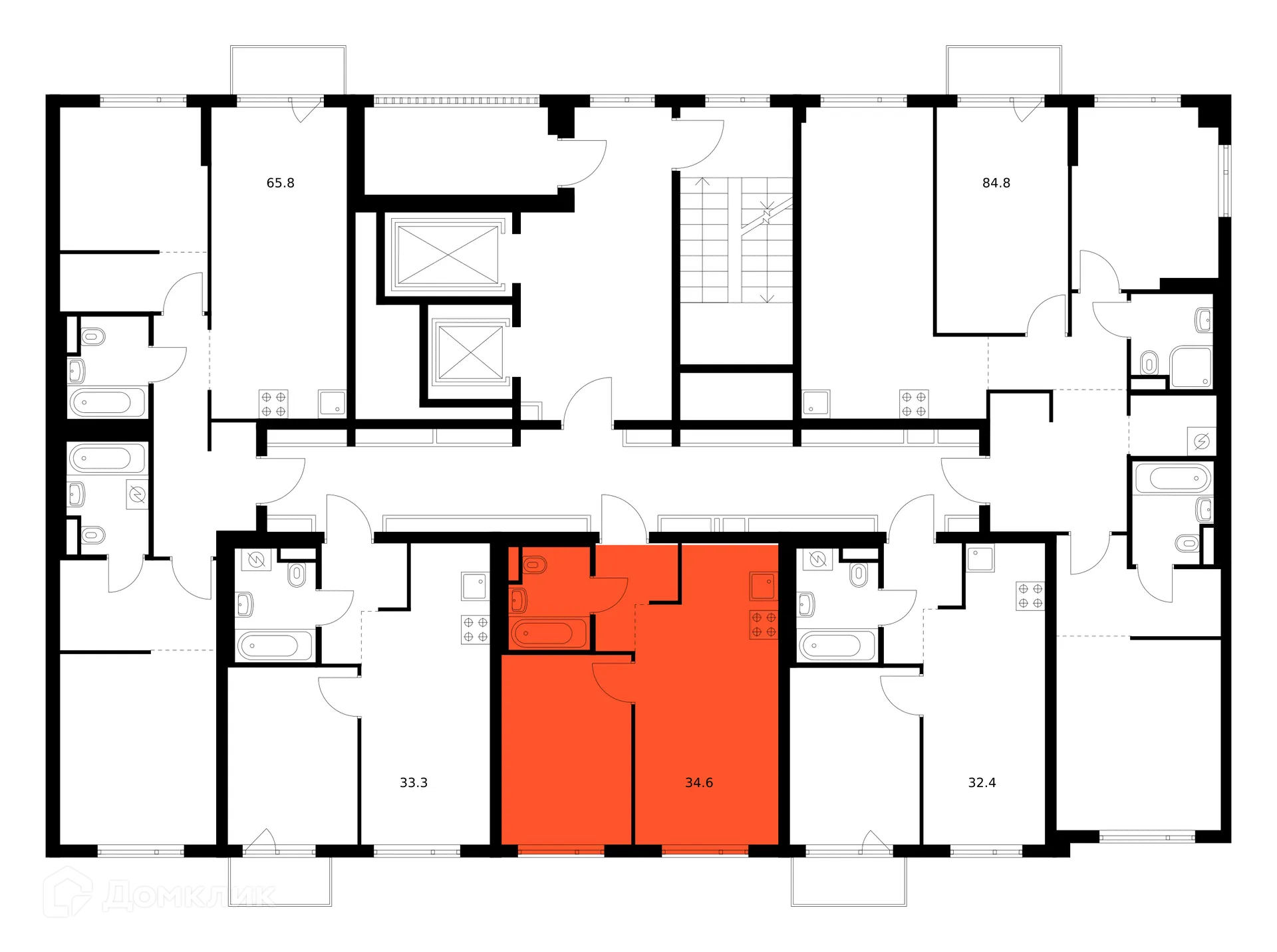 Планировка 1-комнатной квартиры 34.6 м² в ЖК Саларьево парк, г. Москва — фото 2