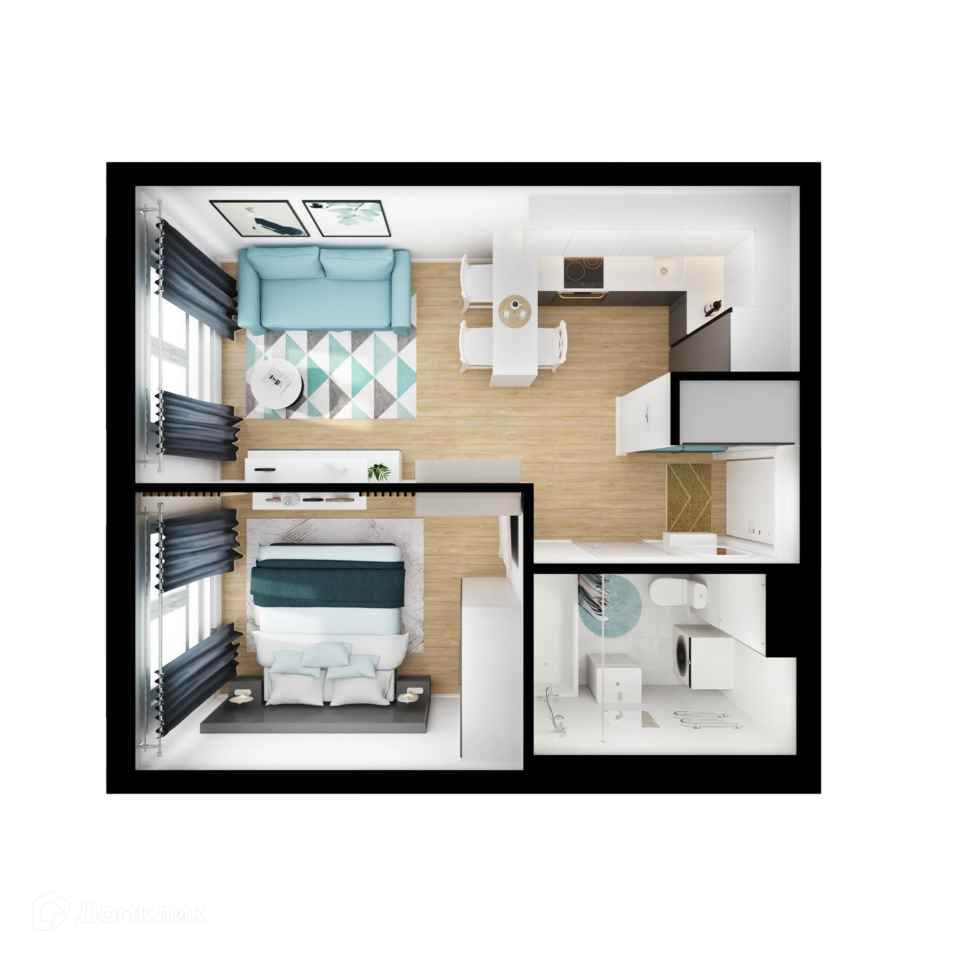 Планировка 1-комнатной квартиры 31.7 м² в ЖК Люблинский парк, г. Москва — фото 1