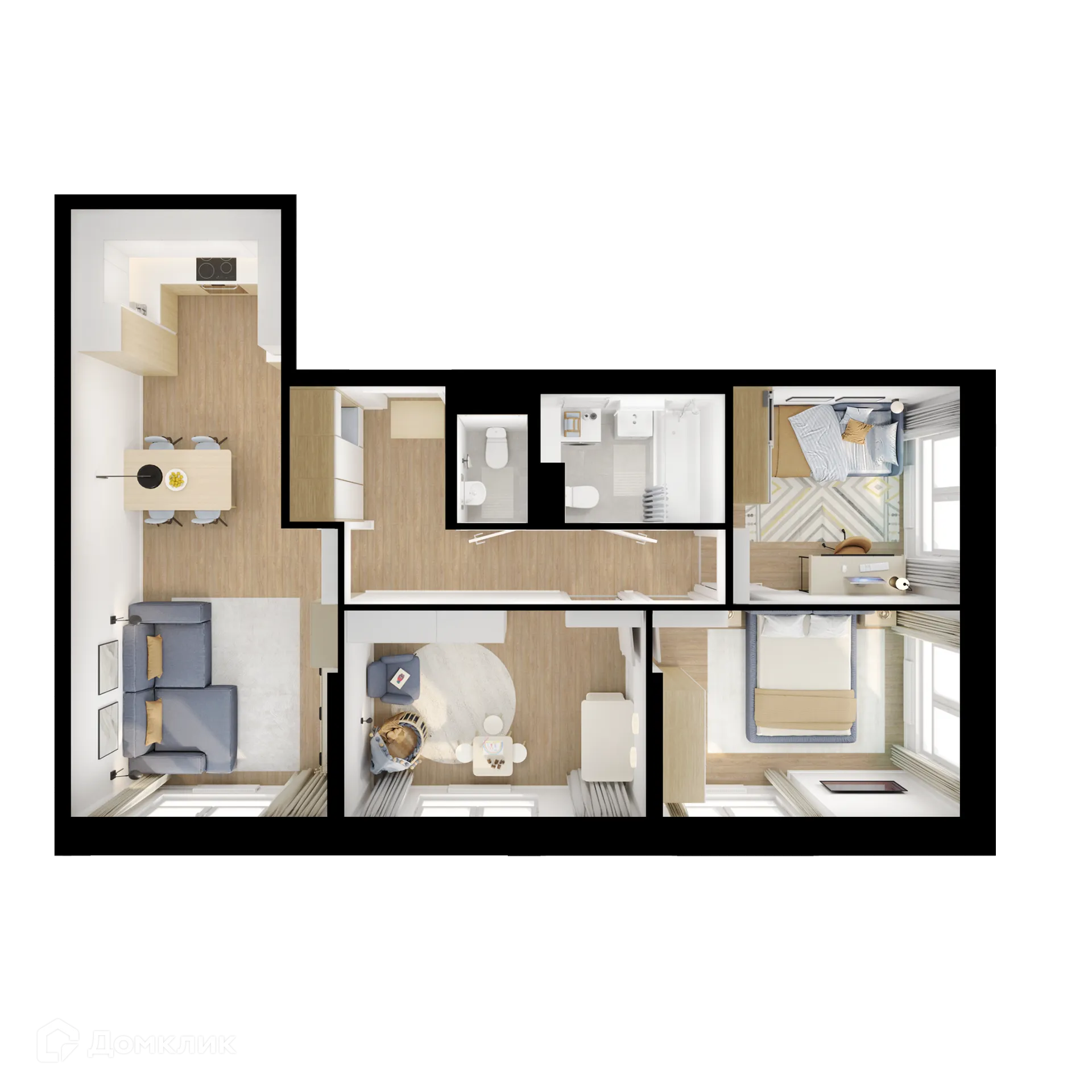 Планировка 3-комнатной квартиры 70.4 м² в ЖК Люблинский парк, г. Москва — фото 1