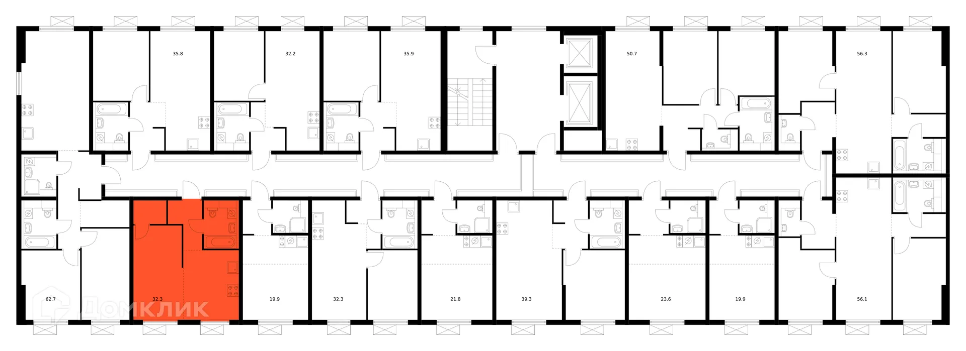 Планировка 1-комнатной квартиры 32.3 м² в ЖК Люблинский парк, г. Москва — фото 3