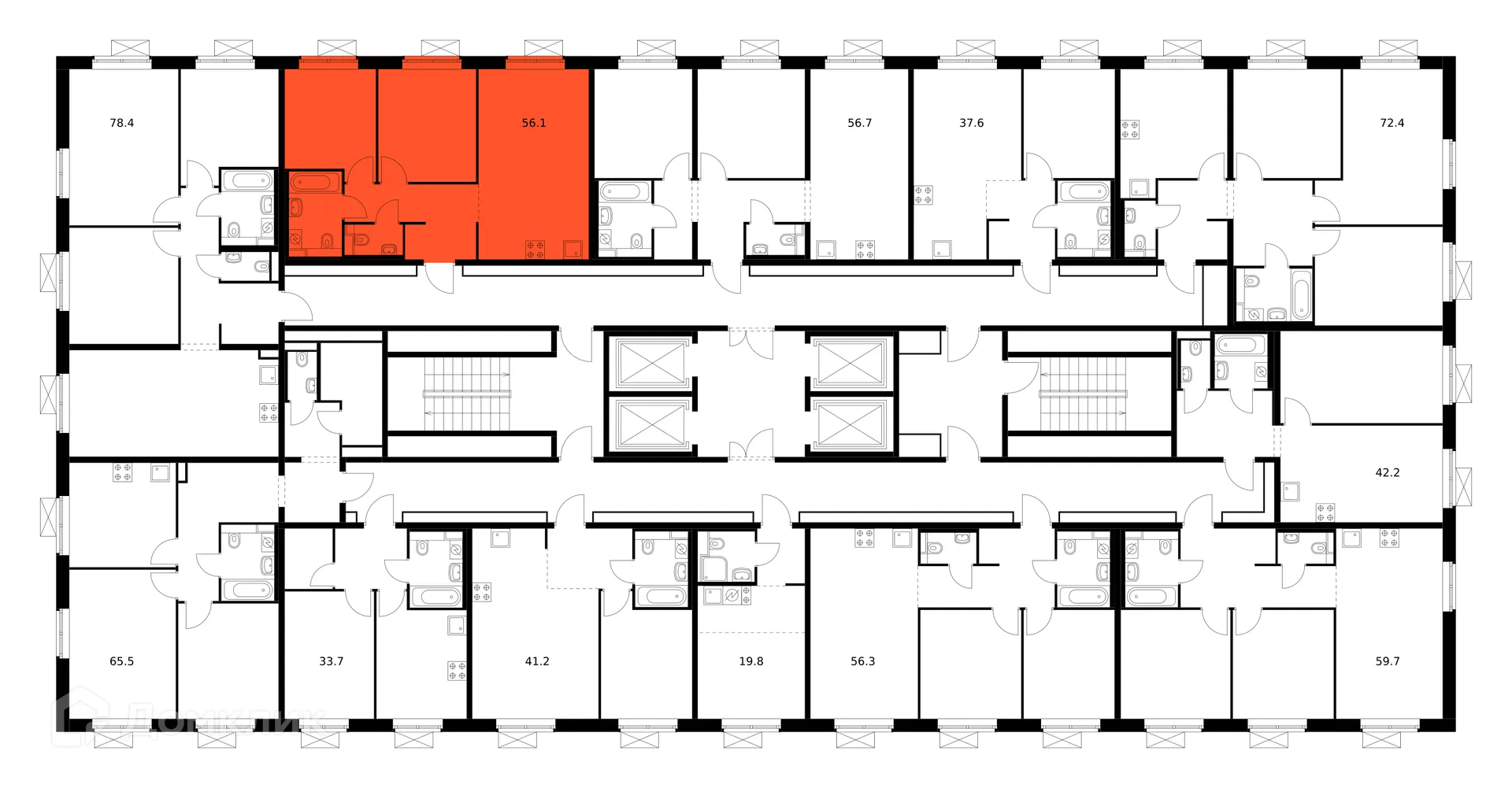 Планировка 2-комнатной квартиры 56.1 м² в ЖК Люблинский парк, г. Москва — фото 3