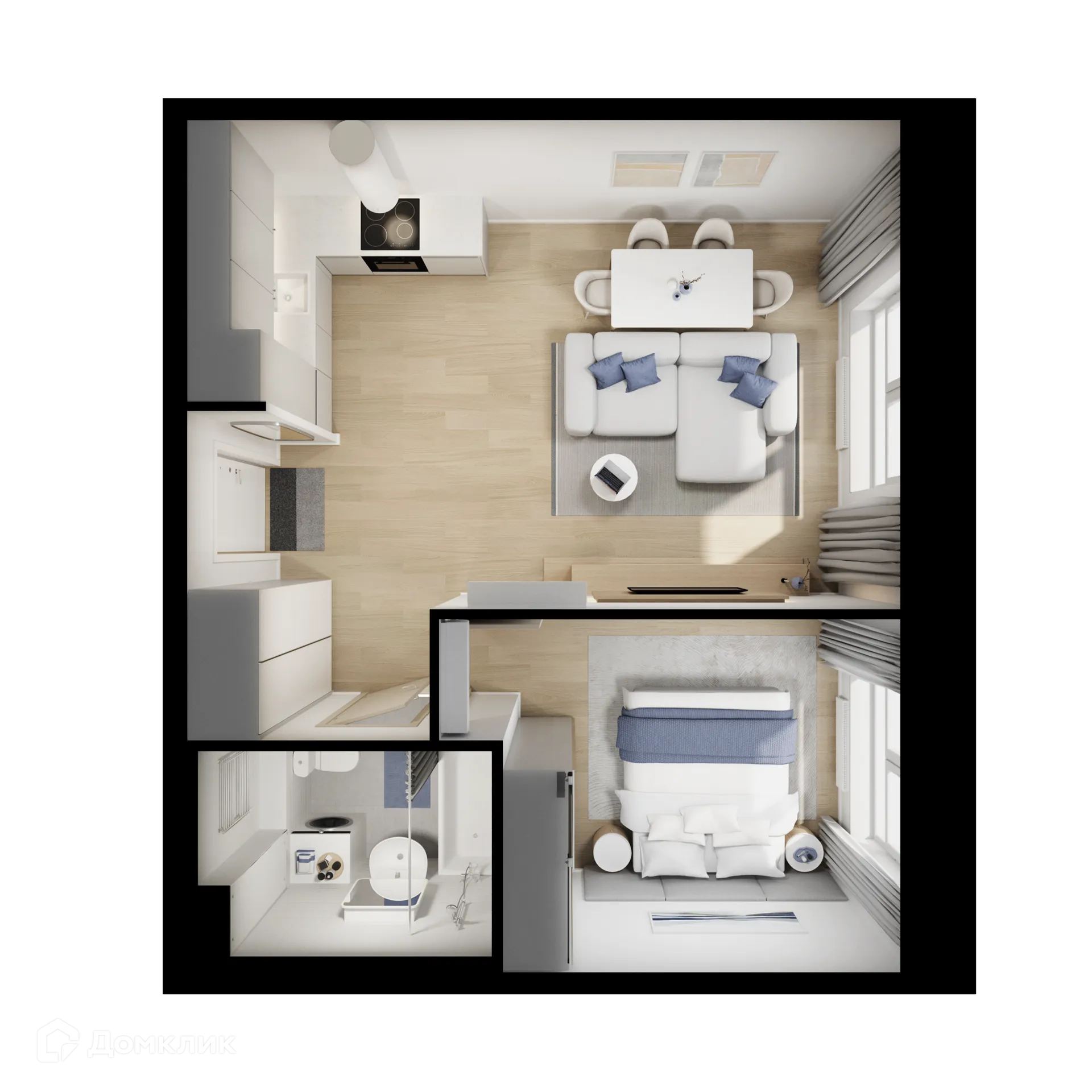 Планировка 1-комнатной квартиры 41.2 м² в ЖК Люблинский парк, г. Москва — фото 2