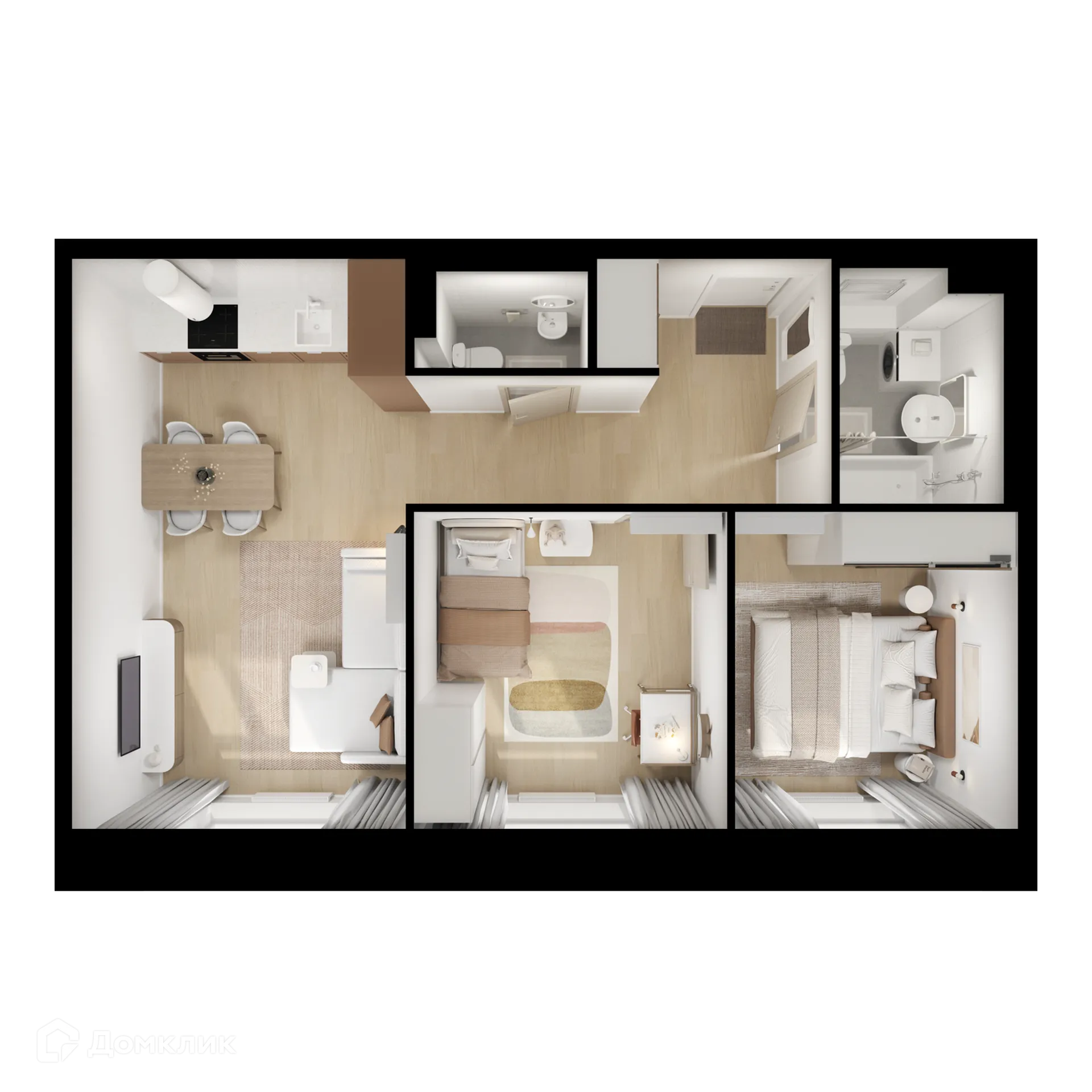 Планировка 2-комнатной квартиры 56.3 м² в ЖК Люблинский парк, г. Москва — фото 2