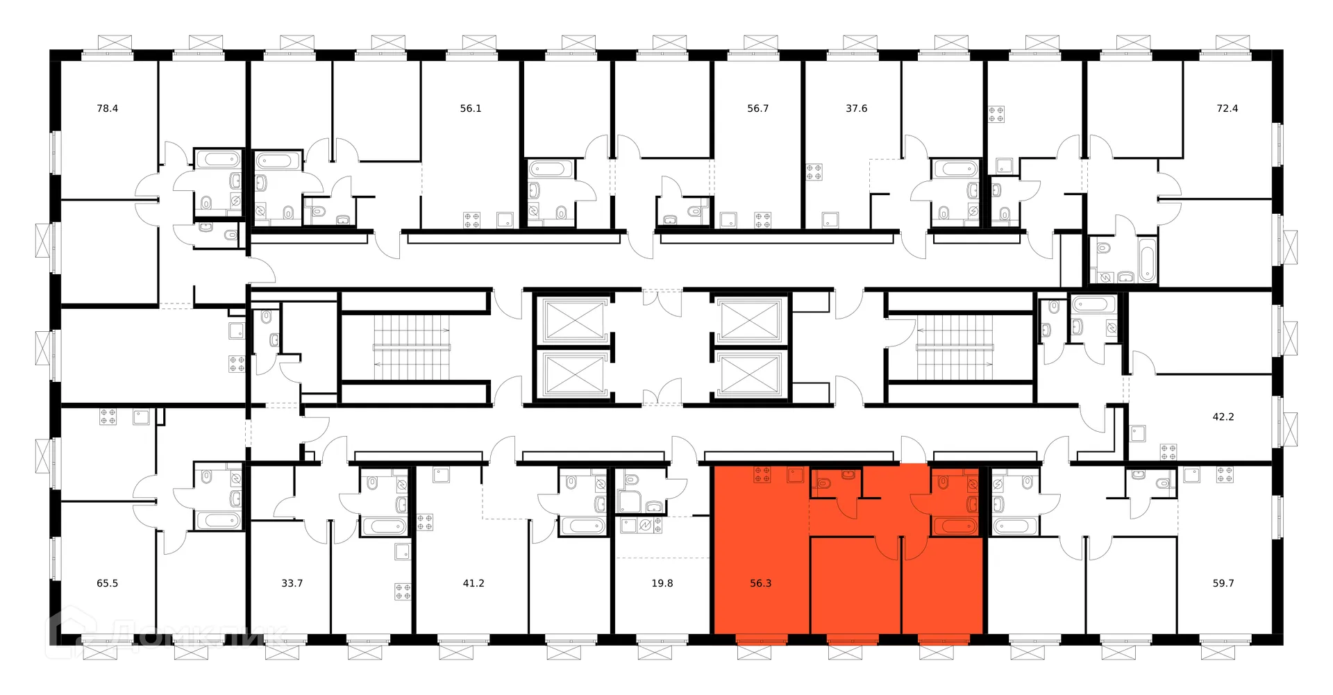Планировка 2-комнатной квартиры 56.3 м² в ЖК Люблинский парк, г. Москва — фото 3