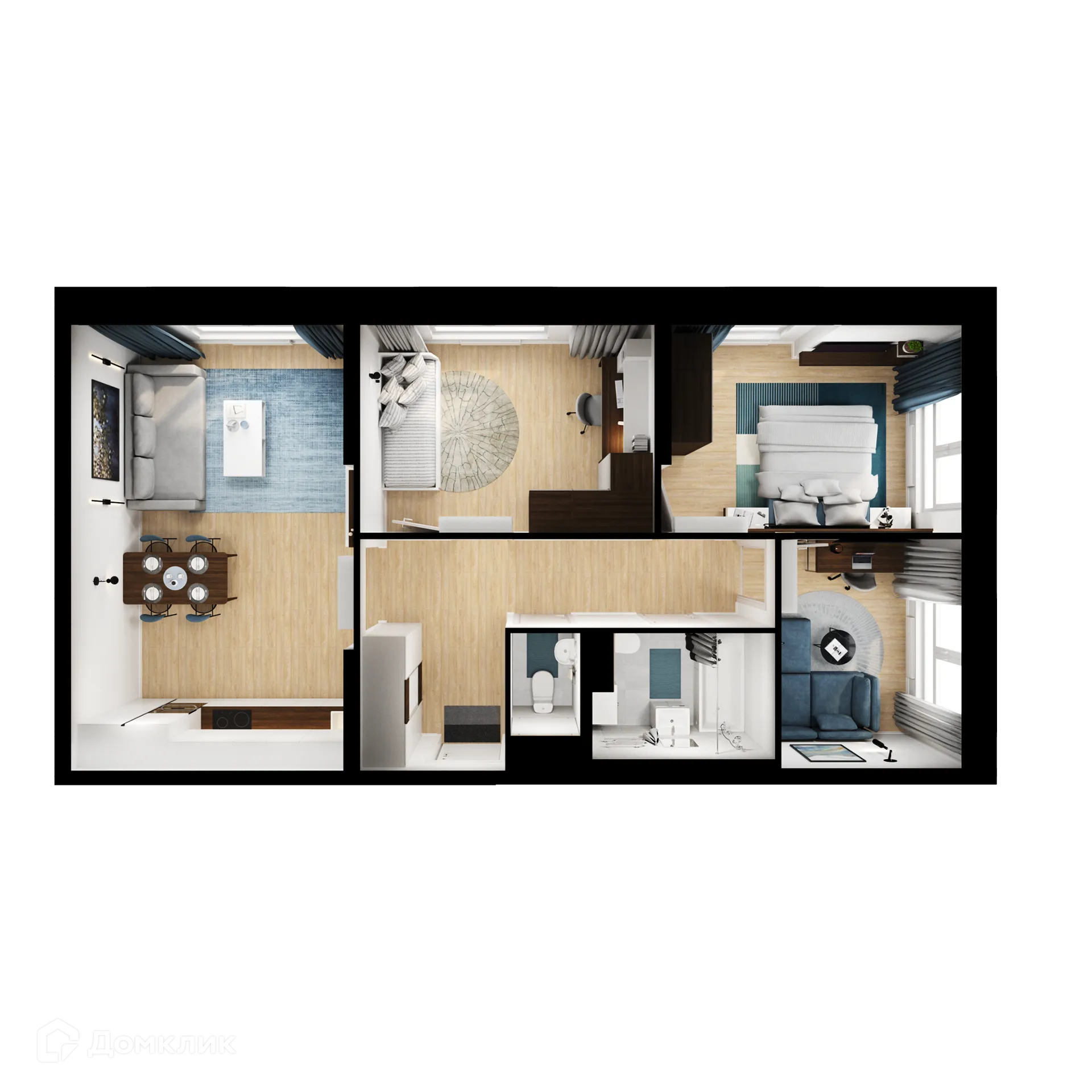 Планировка 3-комнатной квартиры 69 м² в ЖК Люблинский парк, г. Москва — фото 1