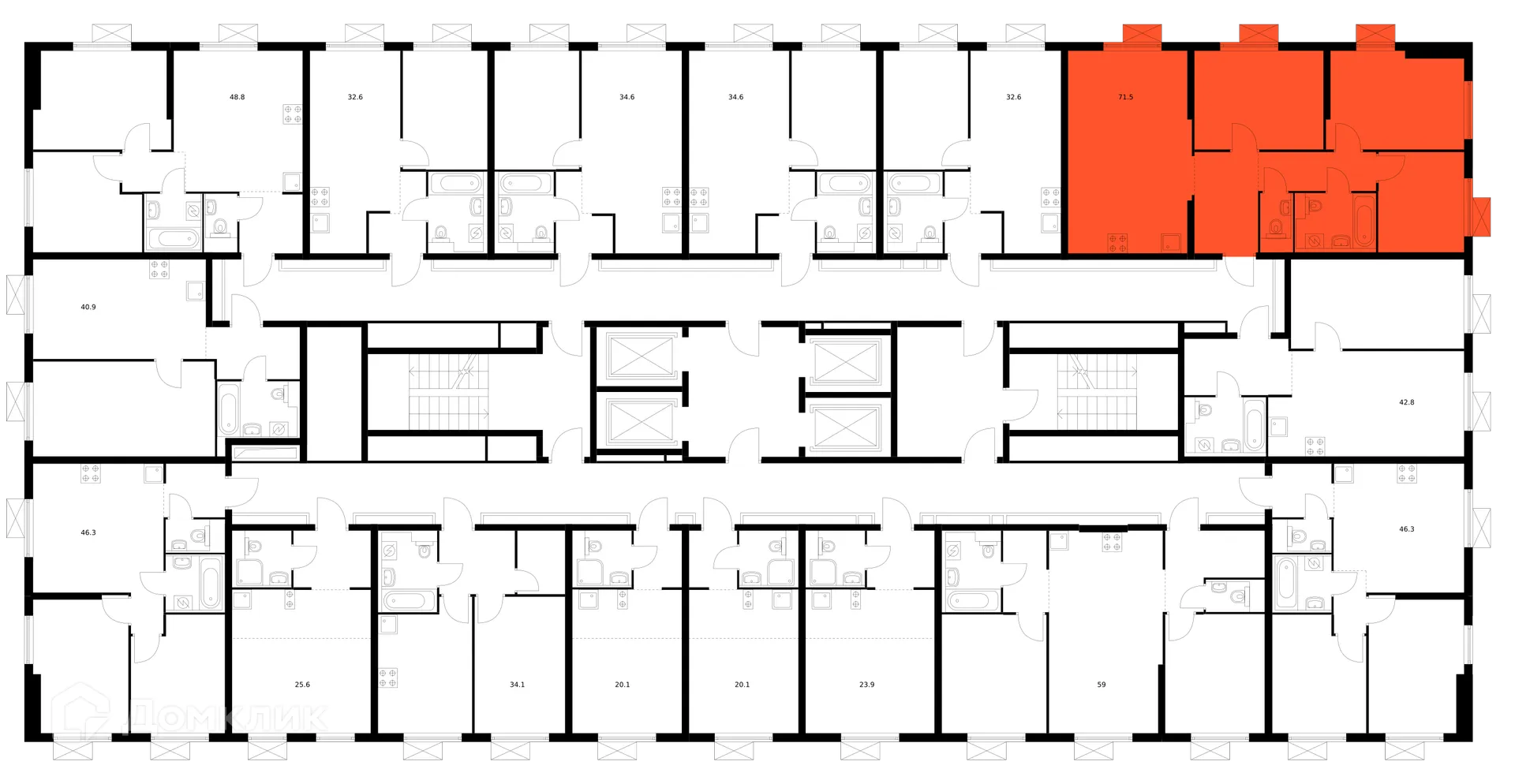 Планировка 3-комнатной квартиры 69 м² в ЖК Люблинский парк, г. Москва — фото 2