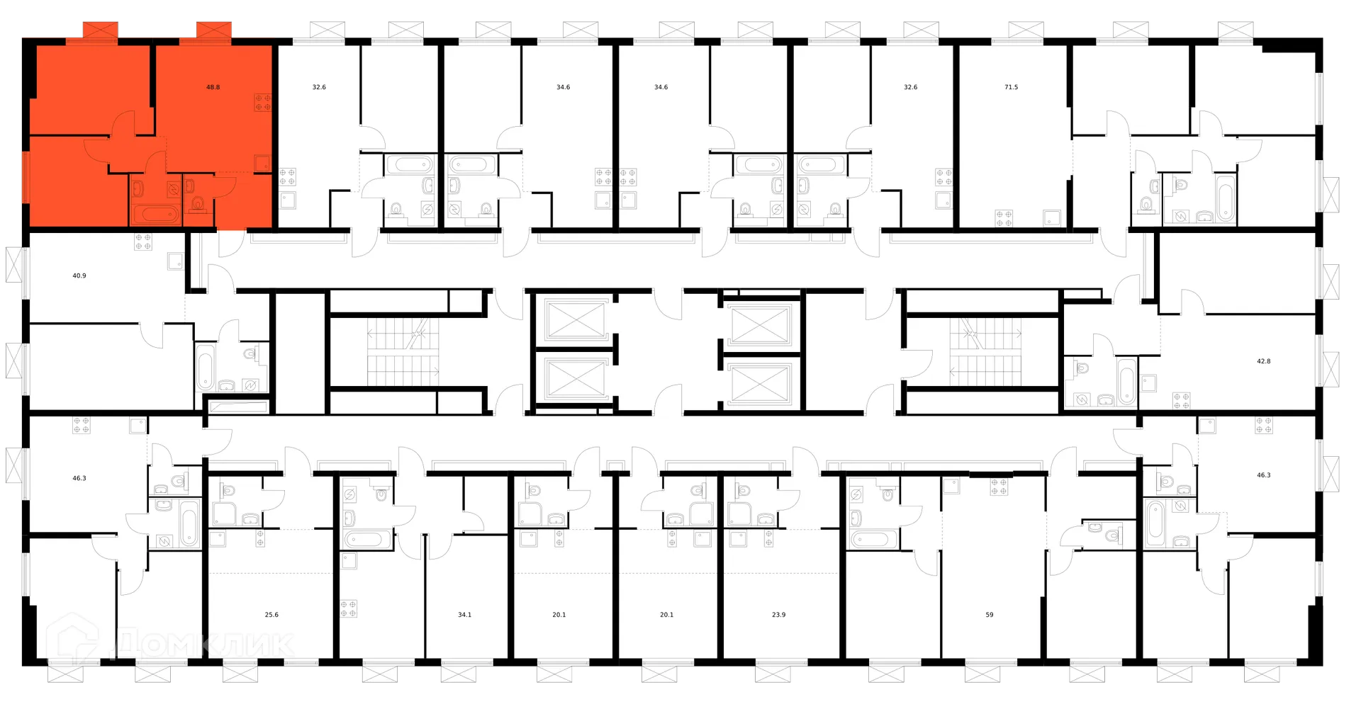 Планировка 2-комнатной квартиры 47.5 м² в ЖК Люблинский парк, г. Москва — фото 2
