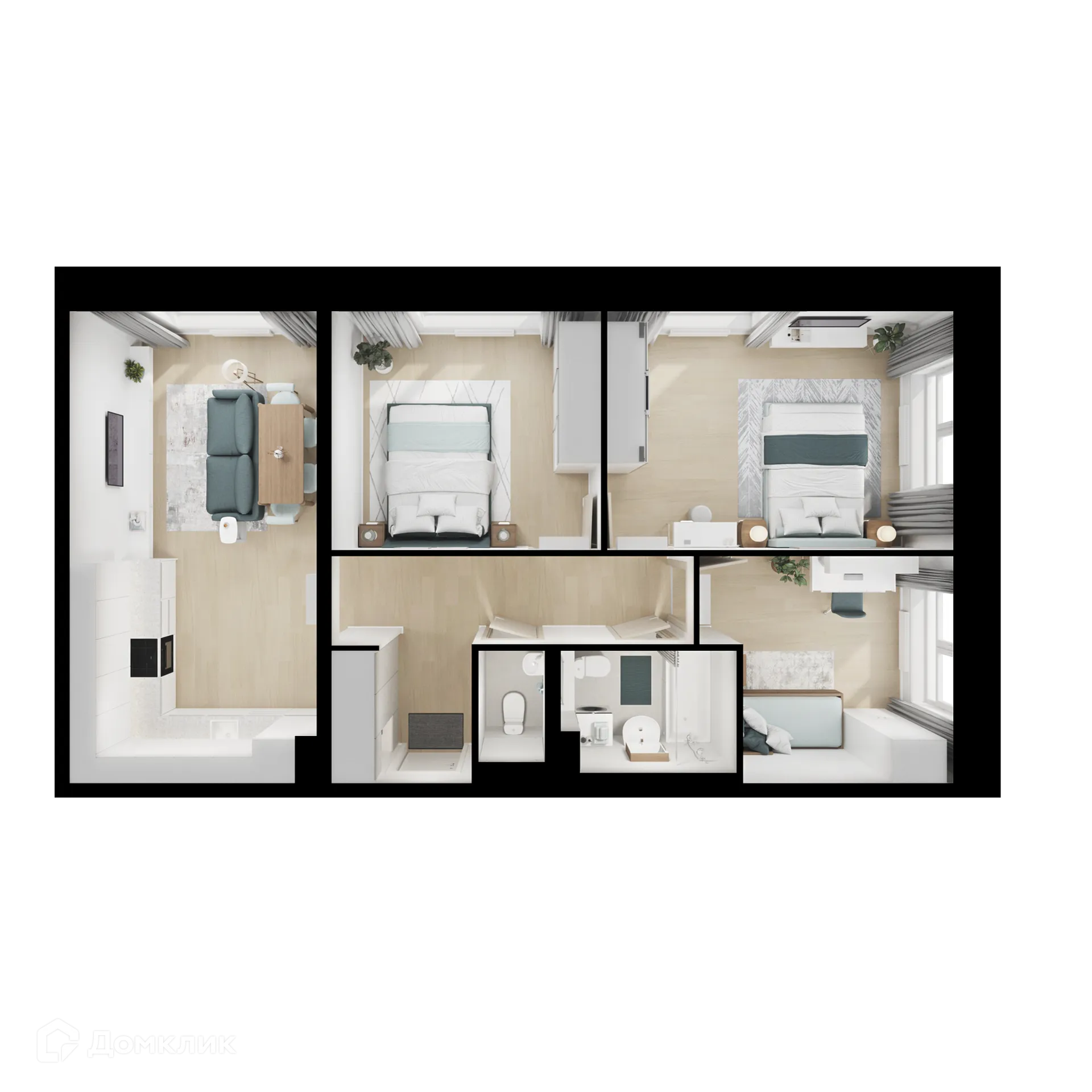 Планировка 3-комнатной квартиры 78.4 м² в ЖК Люблинский парк, г. Москва — фото 1