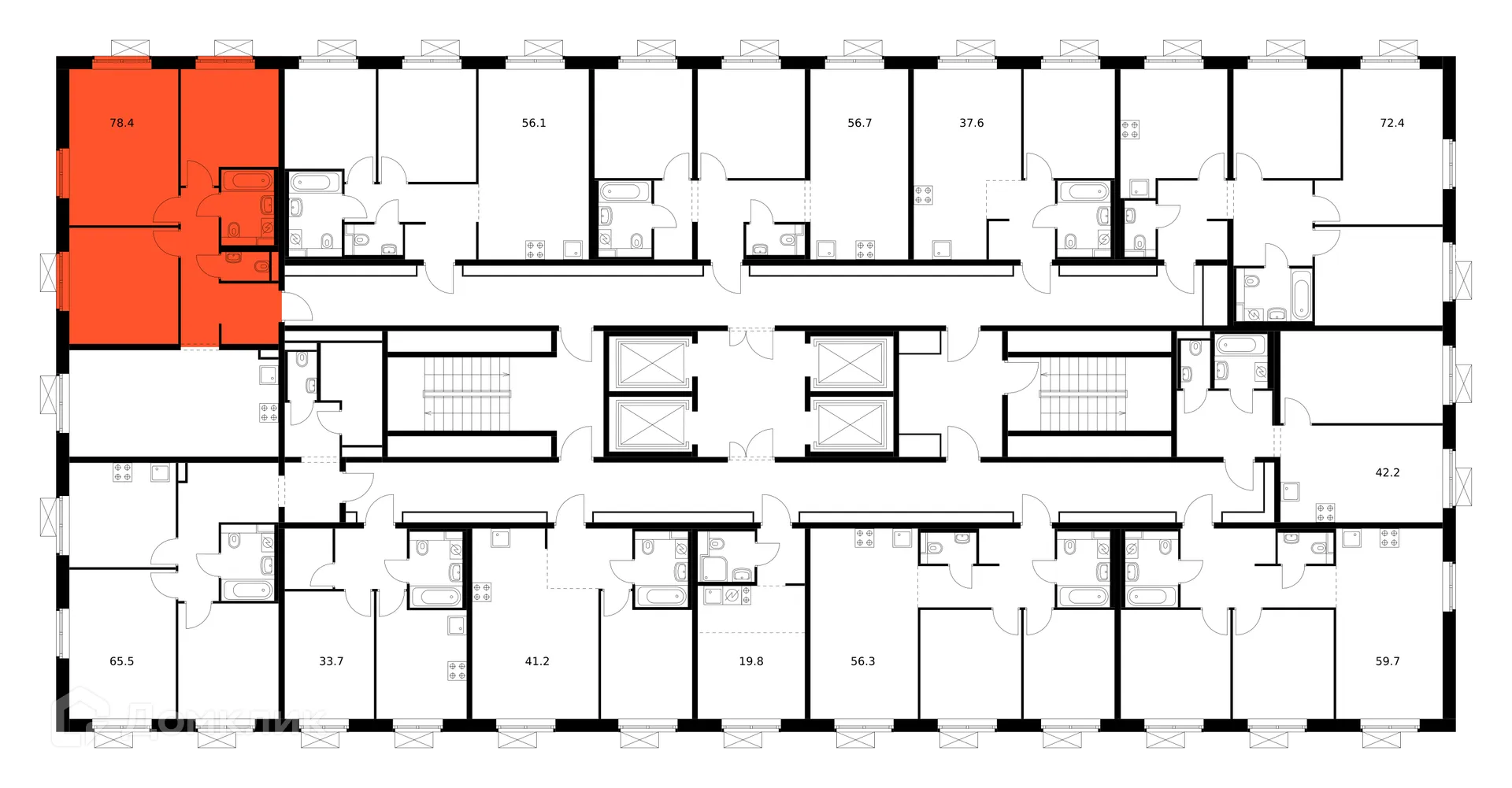Планировка 3-комнатной квартиры 78.4 м² в ЖК Люблинский парк, г. Москва — фото 2