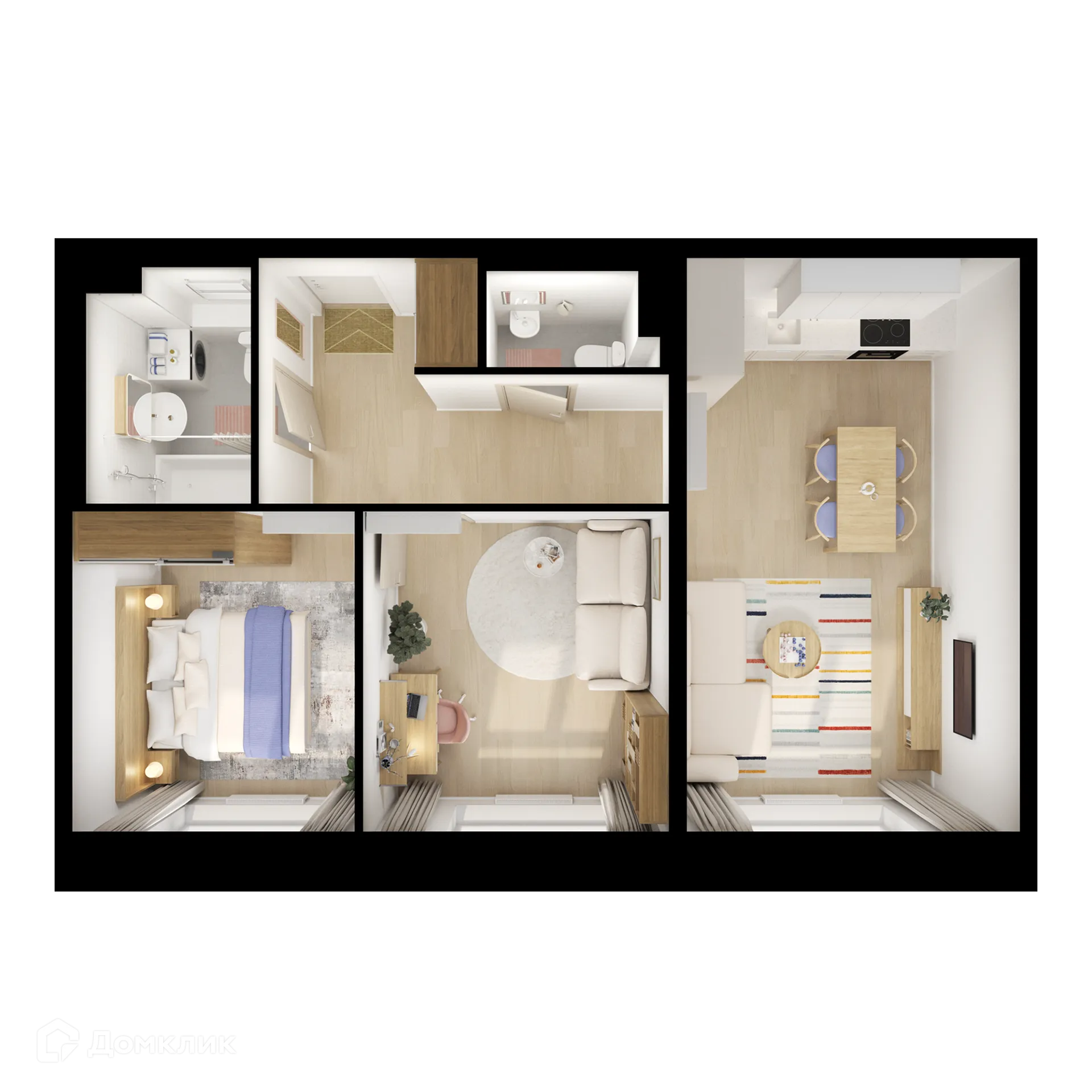 Планировка 2-комнатной квартиры 55.6 м² в ЖК Люблинский парк, г. Москва — фото 1