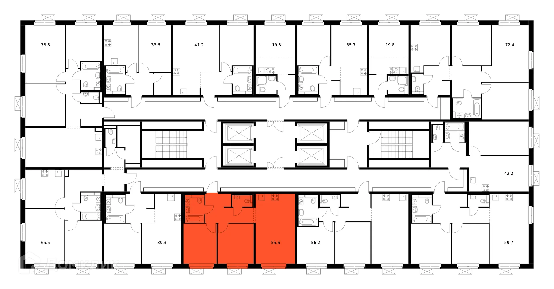 Планировка 2-комнатной квартиры 55.6 м² в ЖК Люблинский парк, г. Москва — фото 2