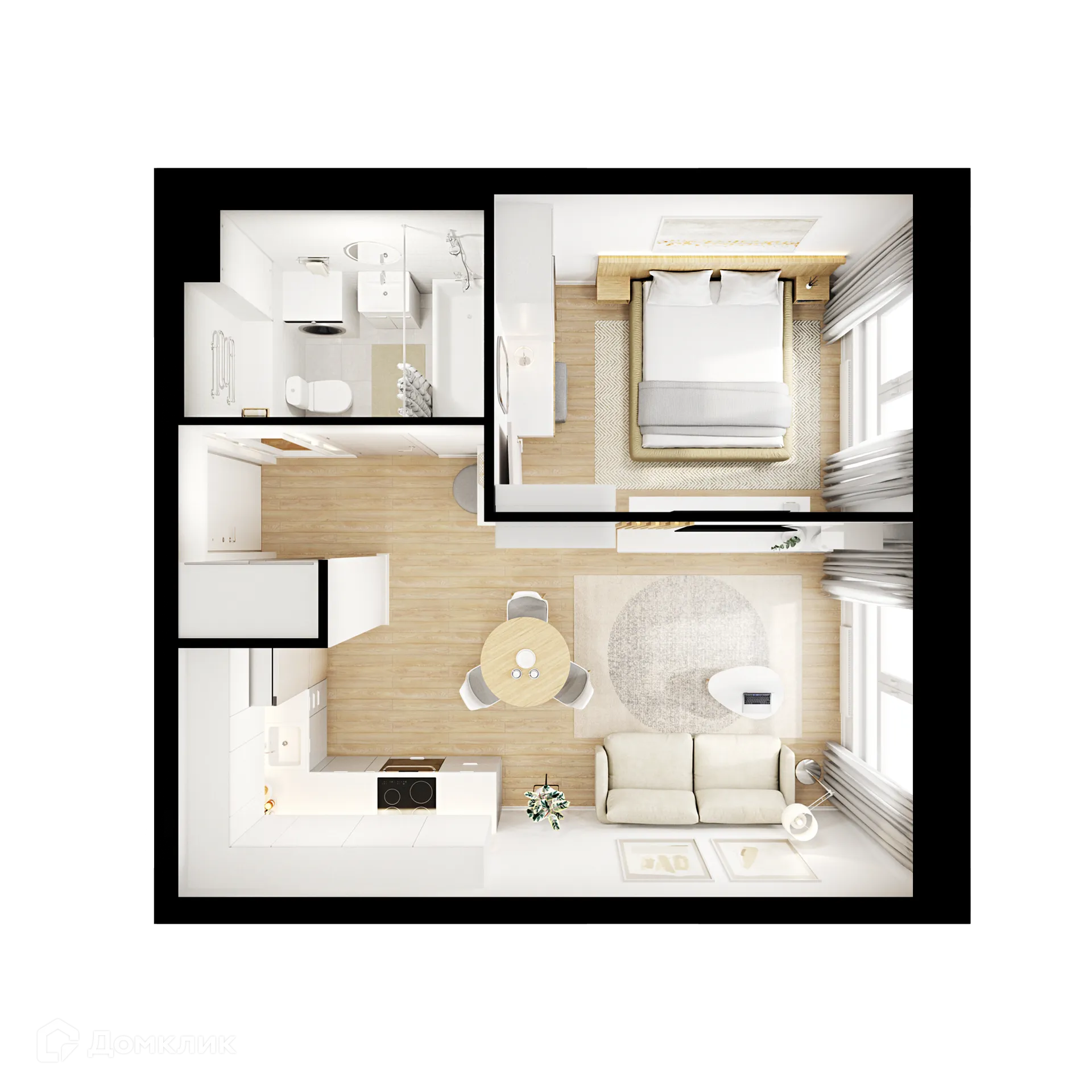 Планировка 1-комнатной квартиры 33.2 м² в ЖК Люблинский парк, г. Москва — фото 1