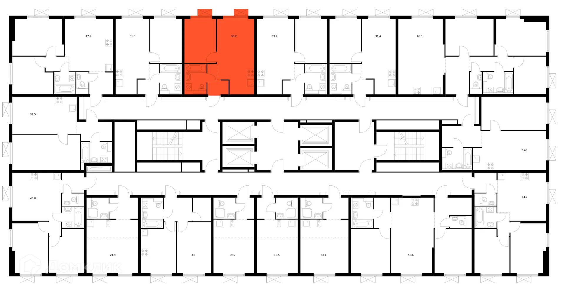 Планировка 1-комнатной квартиры 33.2 м² в ЖК Люблинский парк, г. Москва — фото 2
