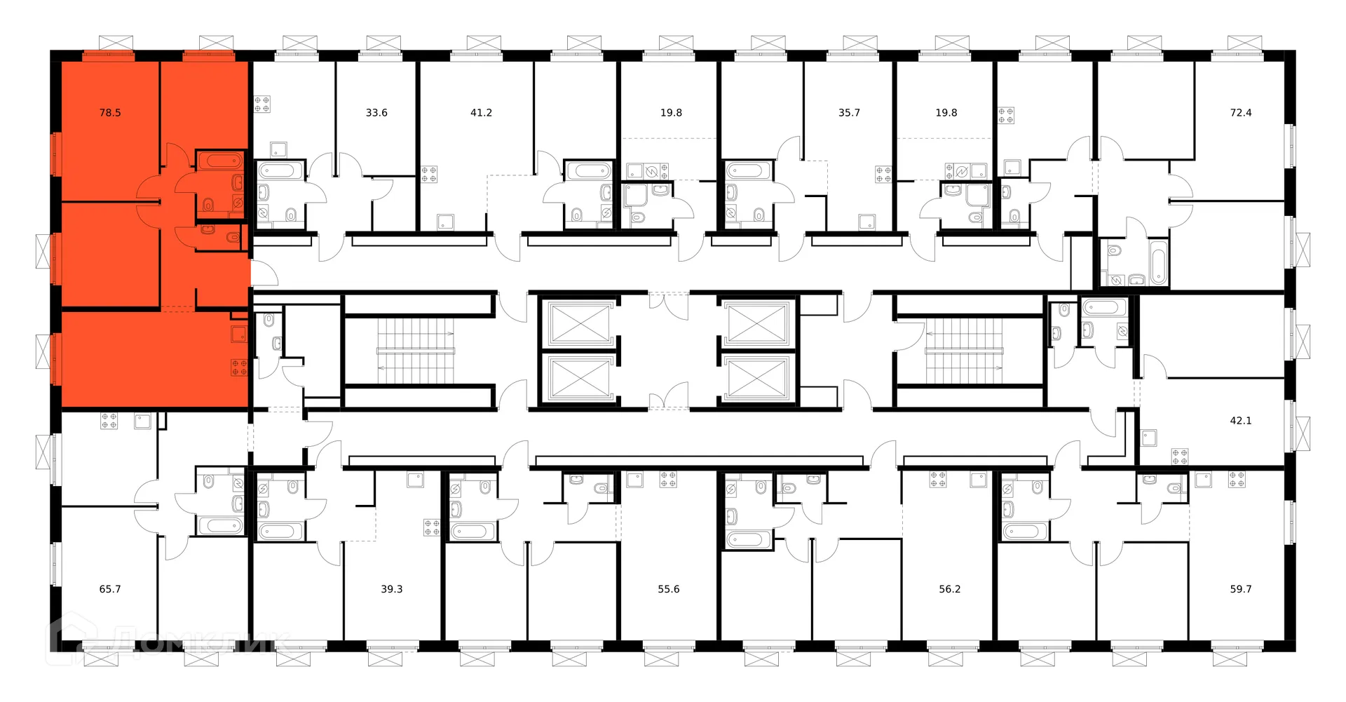 Планировка 3-комнатной квартиры 78.5 м² в ЖК Люблинский парк, г. Москва — фото 3