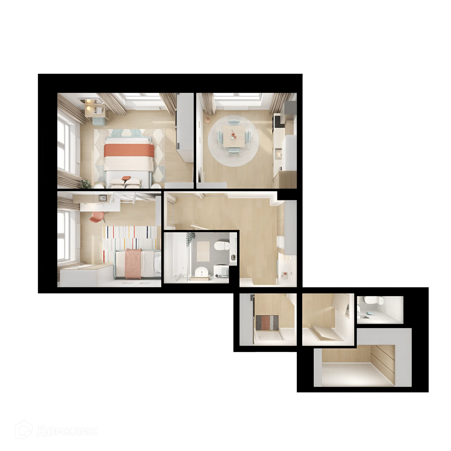 Планировка 2-комнатной квартиры 65.7 м² в ЖК Люблинский парк, г. Москва — фото 1