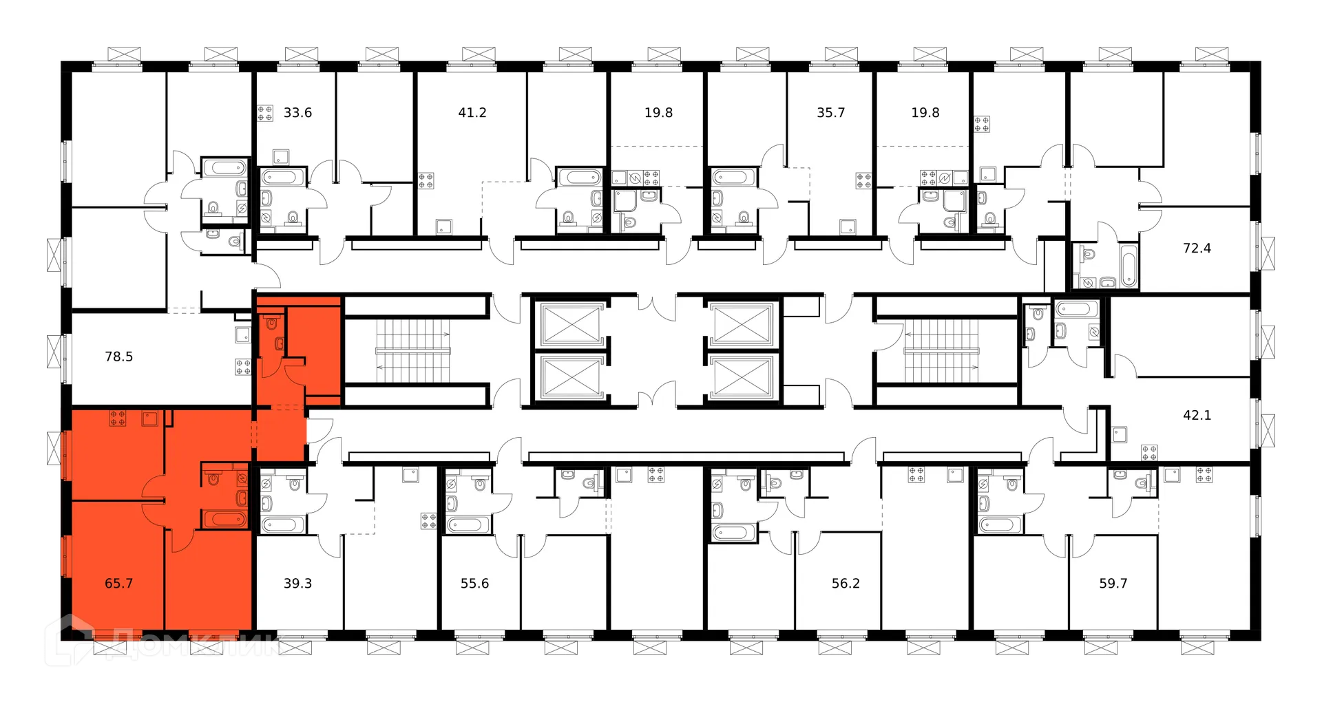 Планировка 2-комнатной квартиры 65.7 м² в ЖК Люблинский парк, г. Москва — фото 2