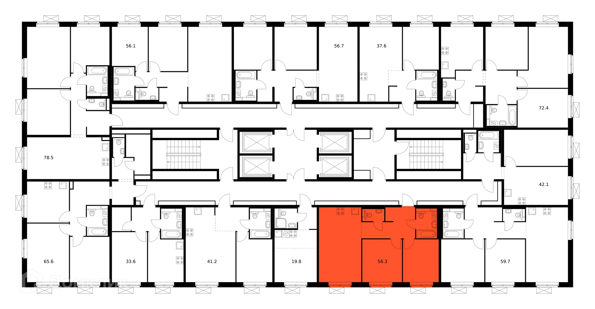 Планировка 2-комнатной квартиры 56.3 м² в ЖК Люблинский парк, г. Москва — фото 2