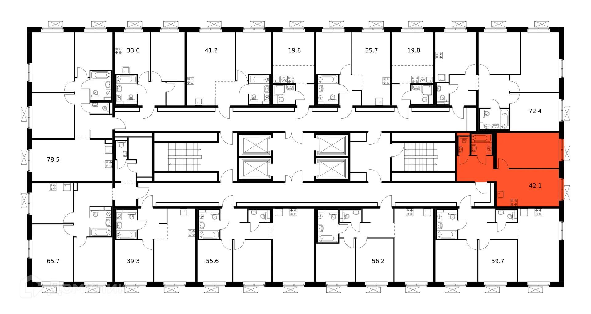 Планировка 1-комнатной квартиры 42.1 м² в ЖК Люблинский парк, г. Москва — фото 2