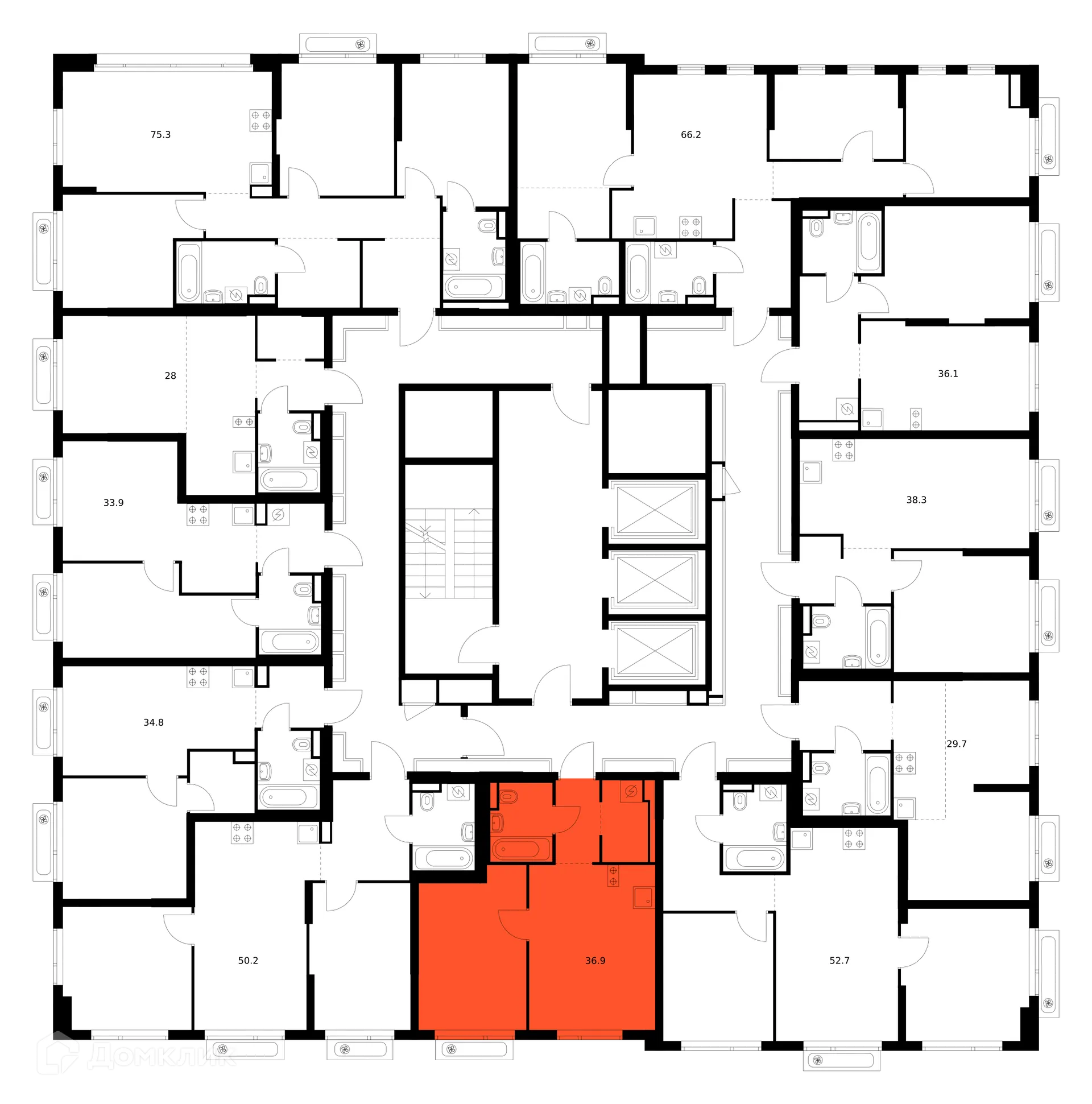 Планировка 1-комнатной квартиры 36.9 м² в ЖК Зелёный парк, г. Москва — фото 2