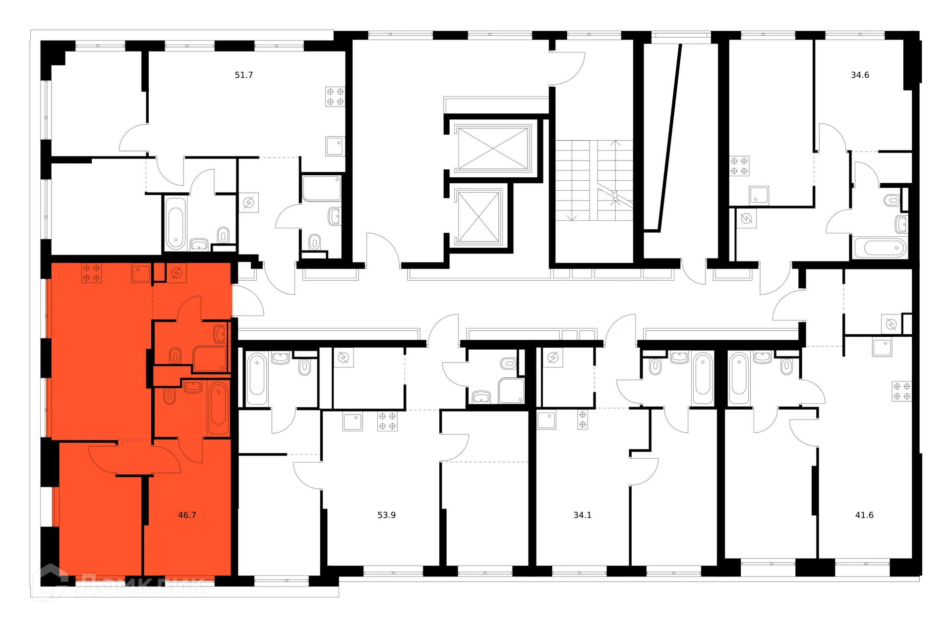 Планировка 2-комнатной квартиры 46.7 м² в ЖК Зелёный парк, г. Москва — фото 2