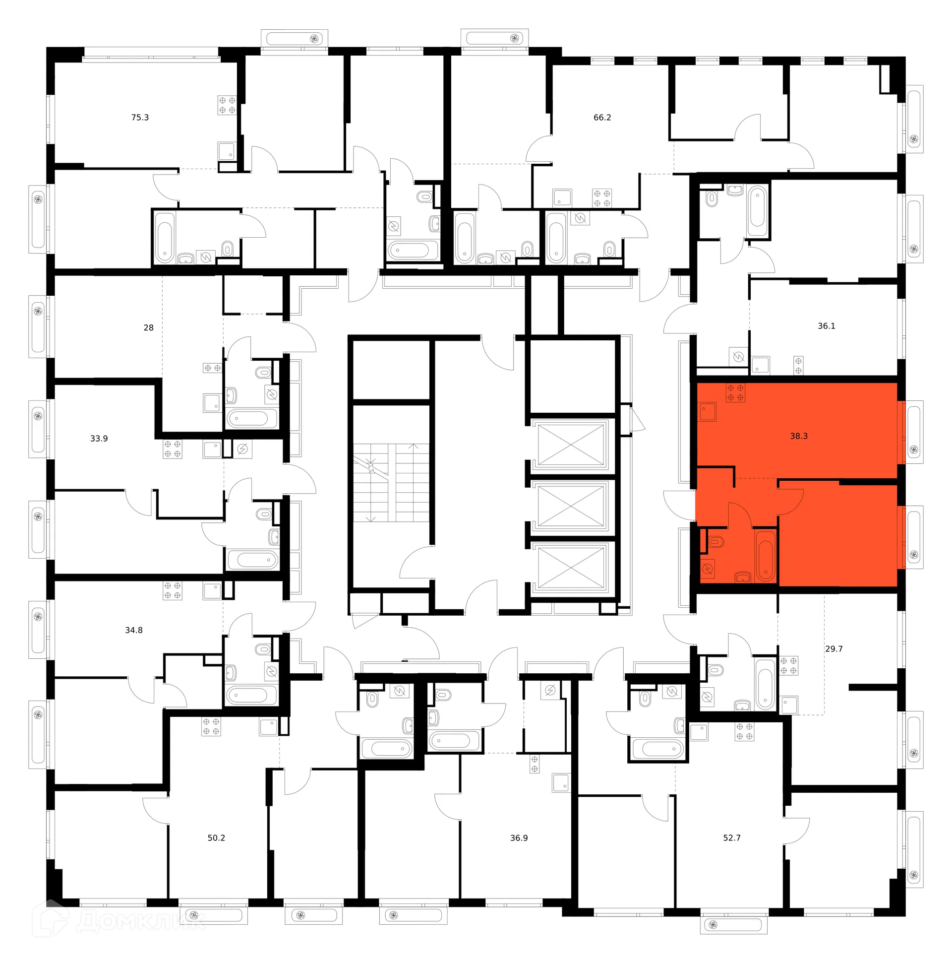 Планировка 1-комнатной квартиры 38.3 м² в ЖК Зелёный парк, г. Москва — фото 2