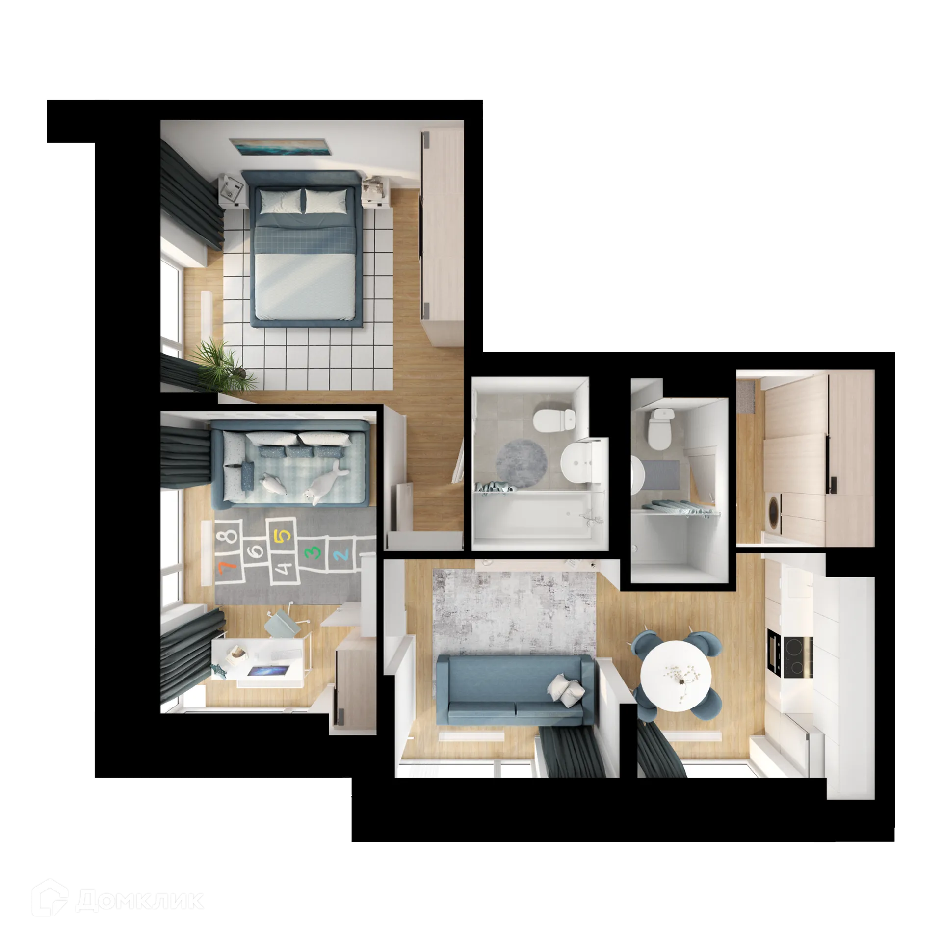 Планировка 2-комнатной квартиры 54.7 м² в ЖК Зелёный парк, г. Москва — фото 2