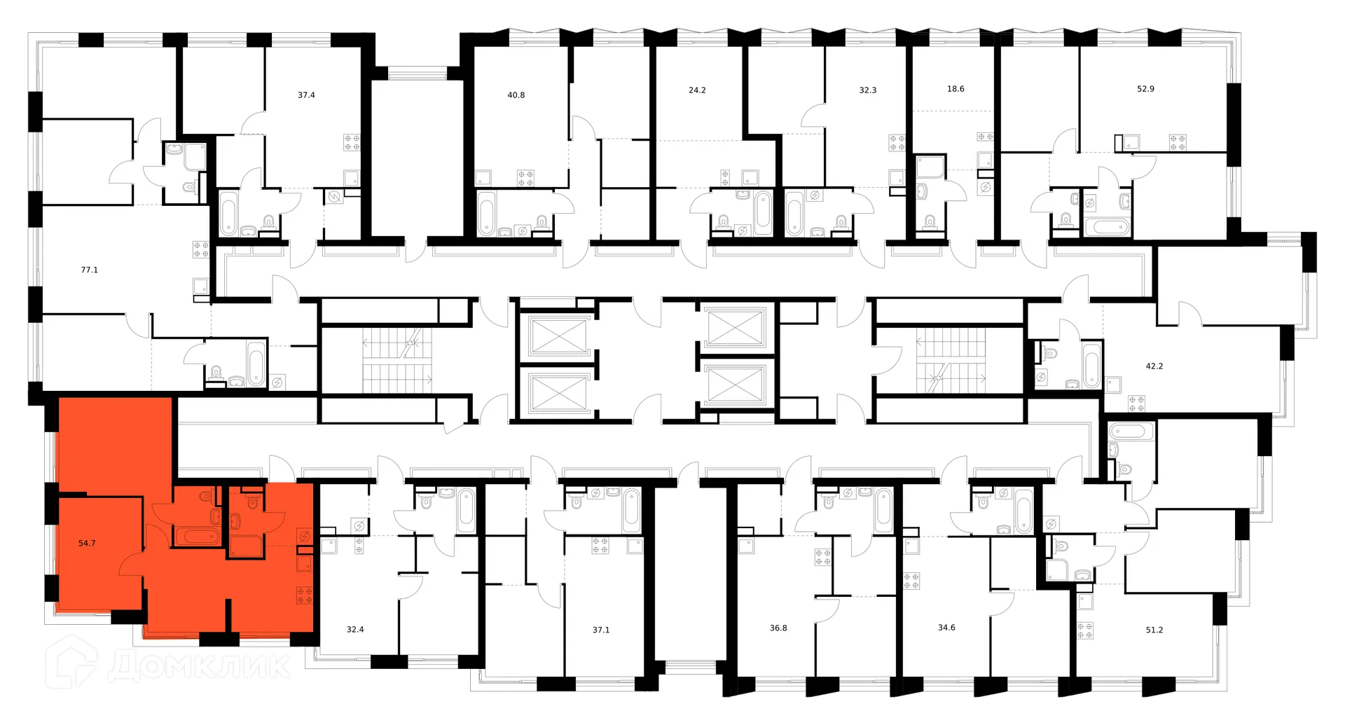 Планировка 2-комнатной квартиры 54.7 м² в ЖК Зелёный парк, г. Москва — фото 3