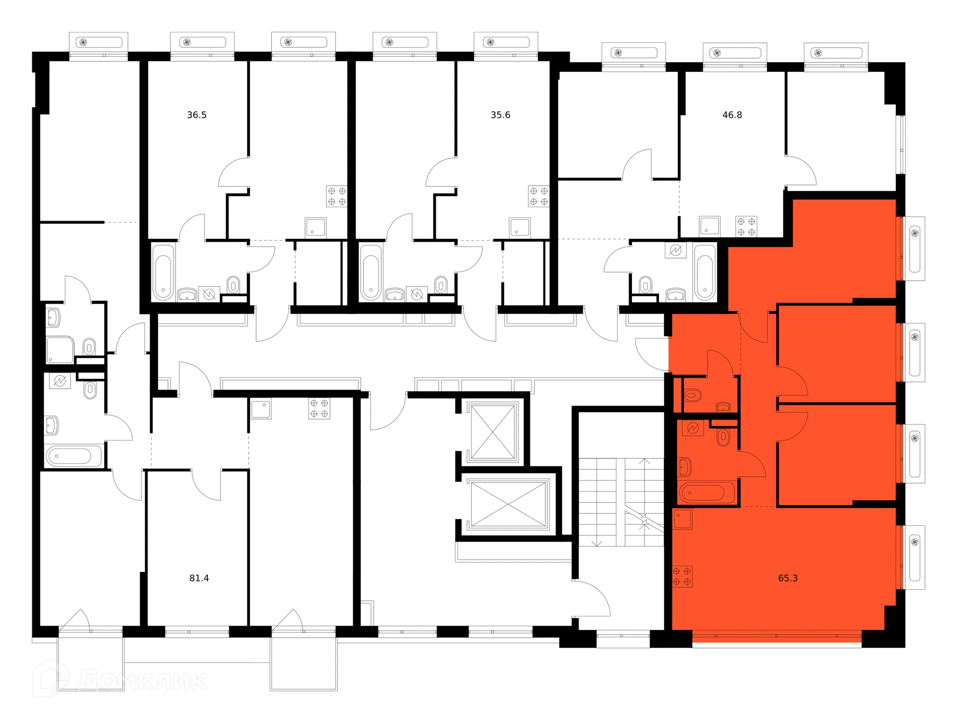 Планировка 3-комнатной квартиры 65.3 м² в ЖК Зелёный парк, г. Москва — фото 2