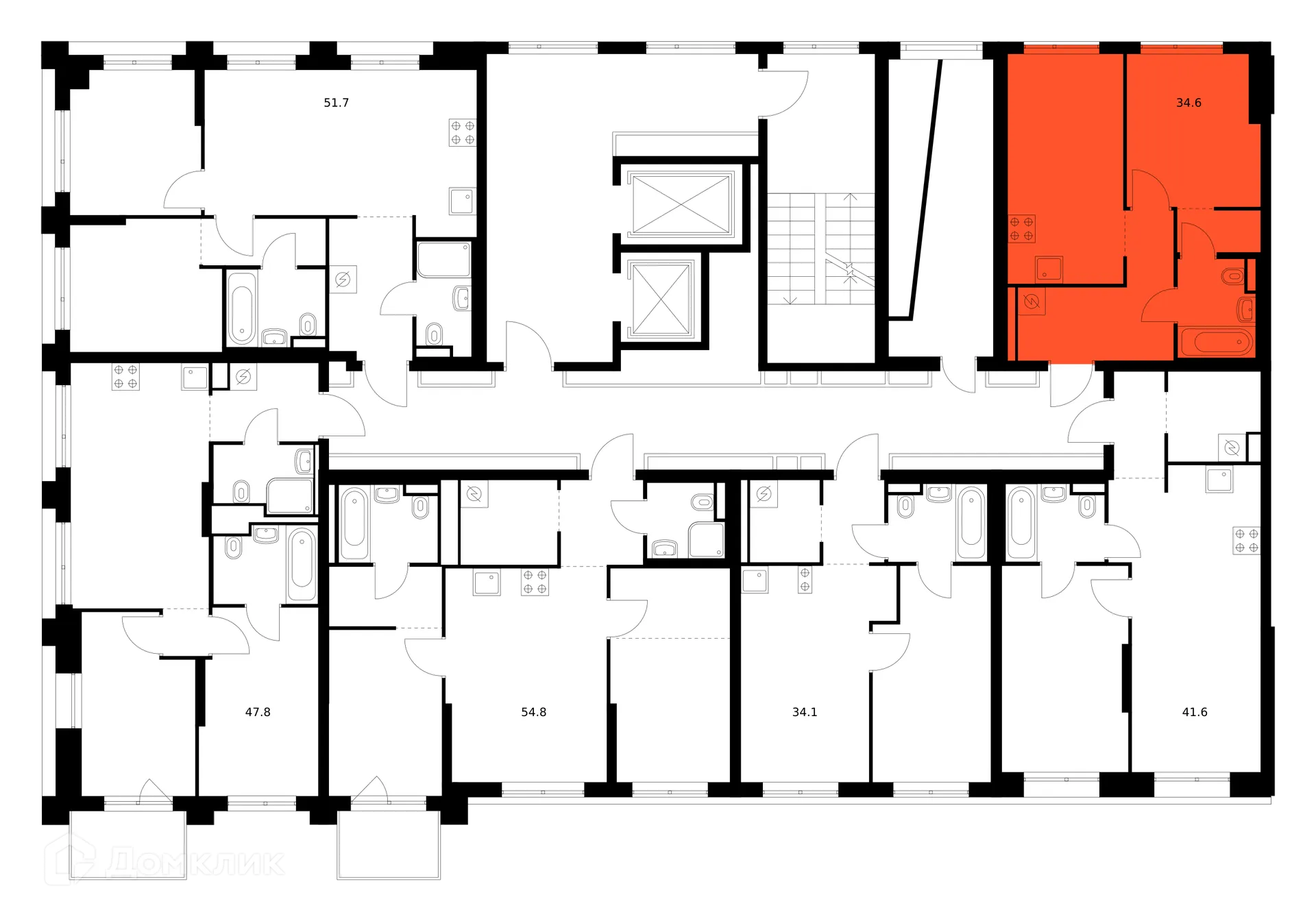 Планировка 1-комнатной квартиры 34.6 м² в ЖК Зелёный парк, г. Москва — фото 2